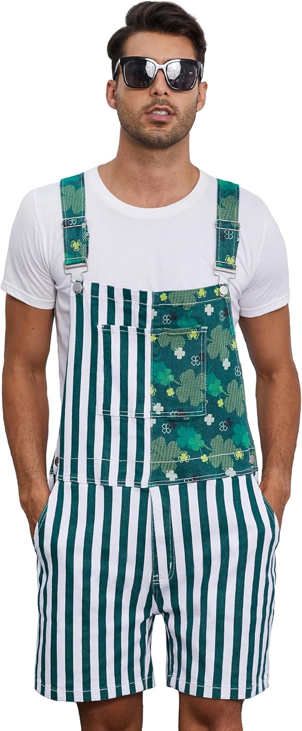 Unisex Printed Overalls Shorts Romper for St. Patrick's Day Fun