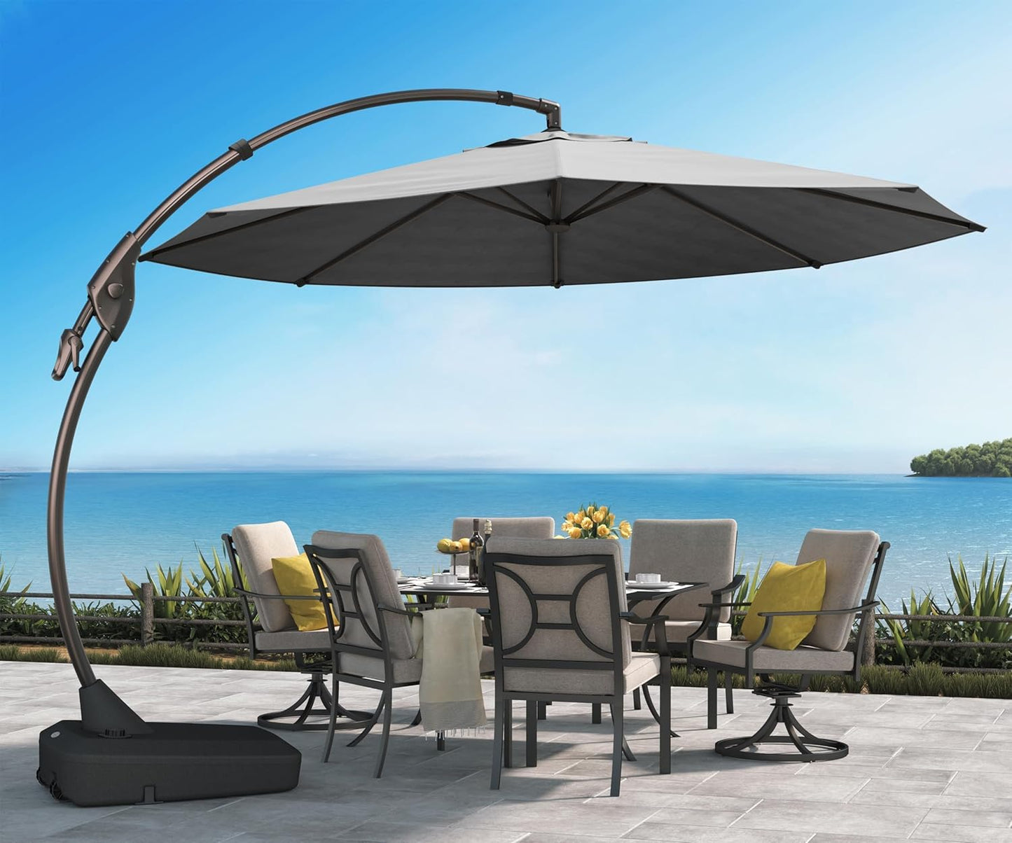 12 FT Sunbrella Cantilever Umbrella with Base for Outdoor Use