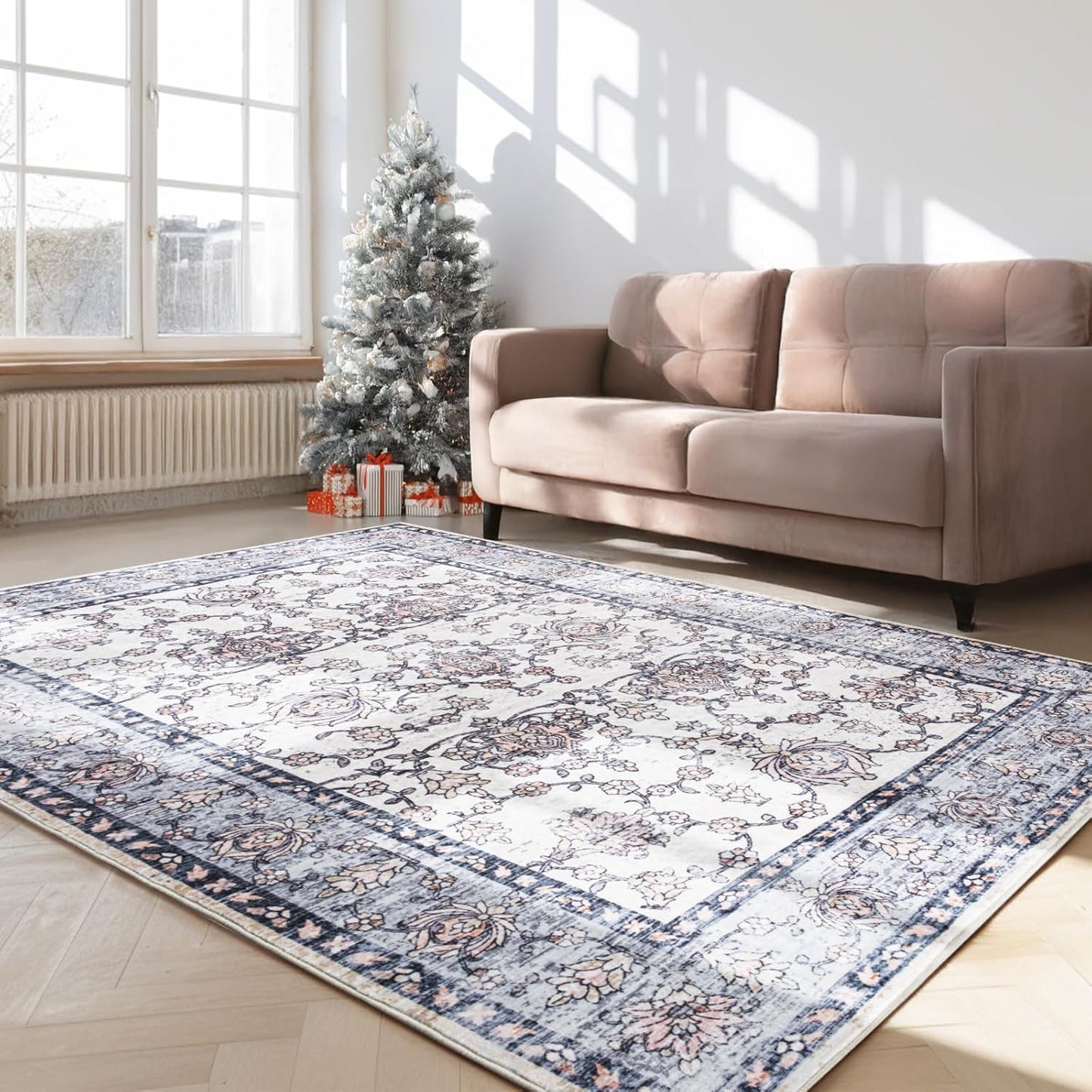 Area Rug 5x7 Washable Faux Wool Vintage Boho Carpet for Home