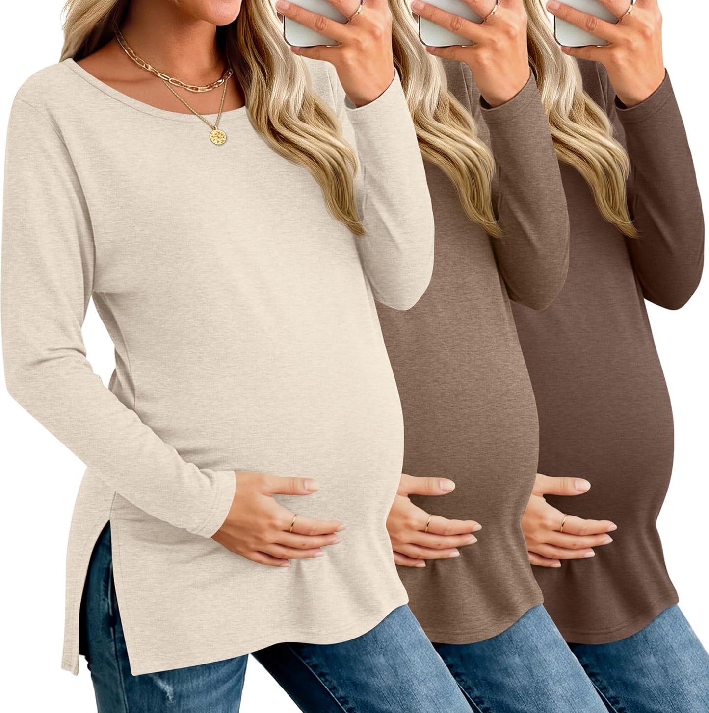 Riyiper Maternity Long Sleeve T-Shirts for Comfortable Wear