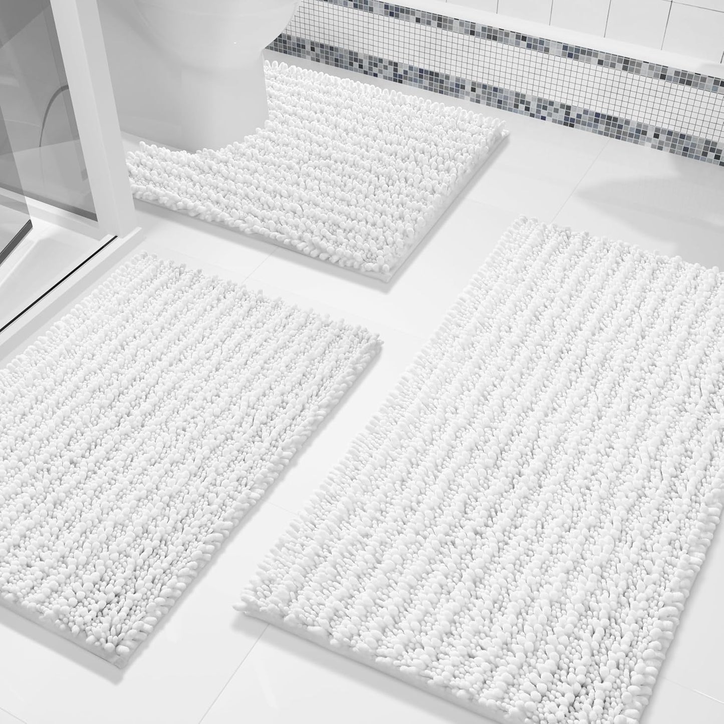 Yimobra Bathroom Rug Set 3 Piece - Super Absorbent Chenille Mats