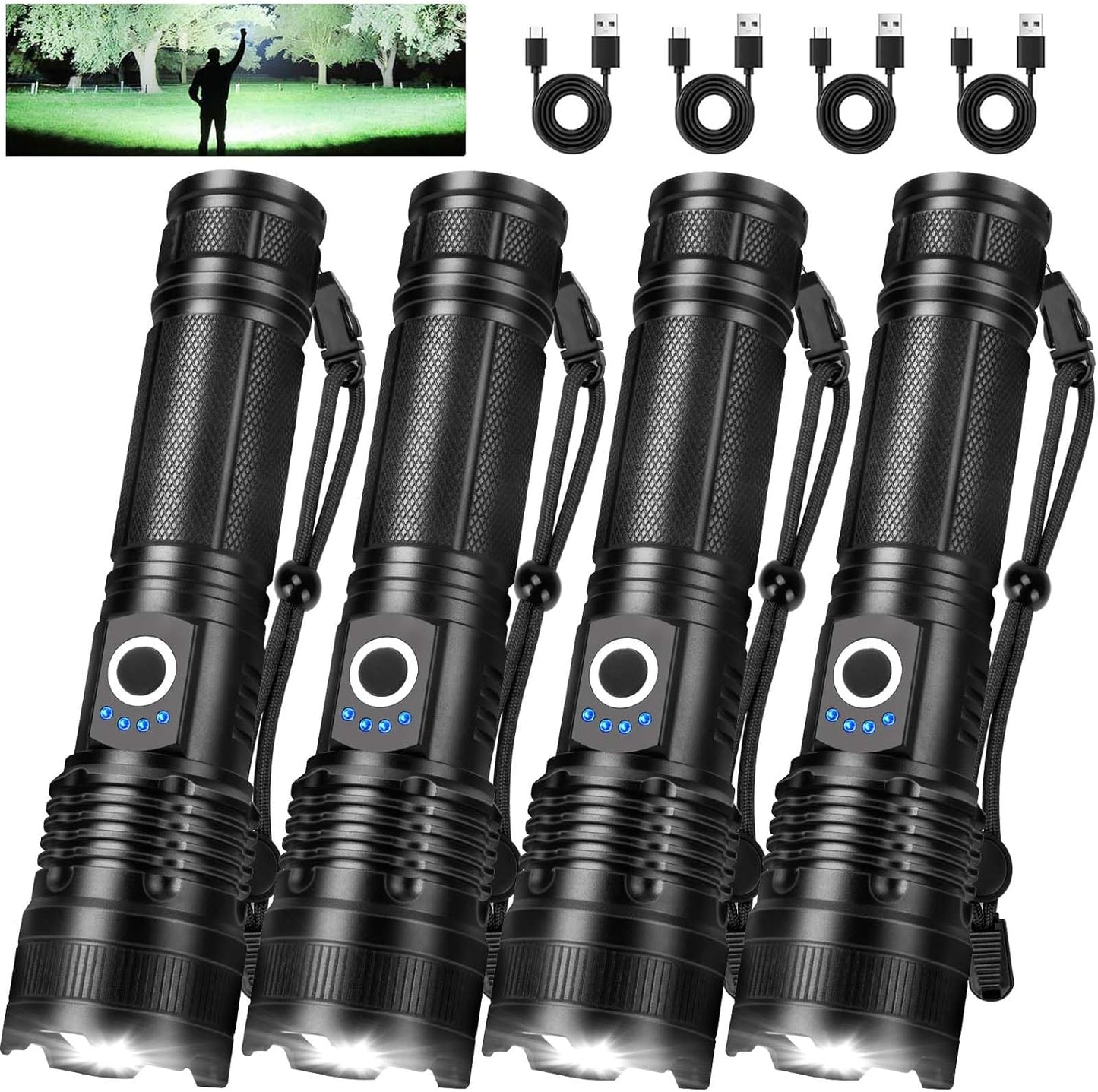 Rechargeable Flashlights High Lumens 4 Pack for Camping and Hiking