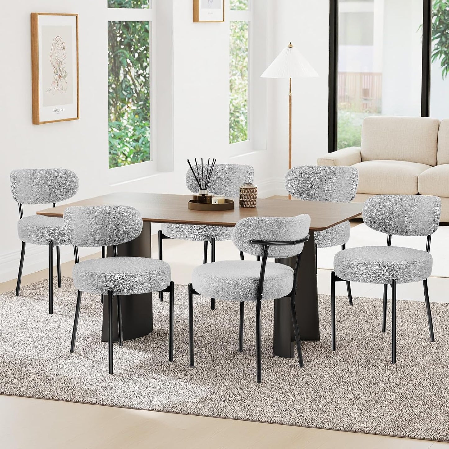 Modern Mid Century Dining Chairs Set of 6 with Curved Backrest