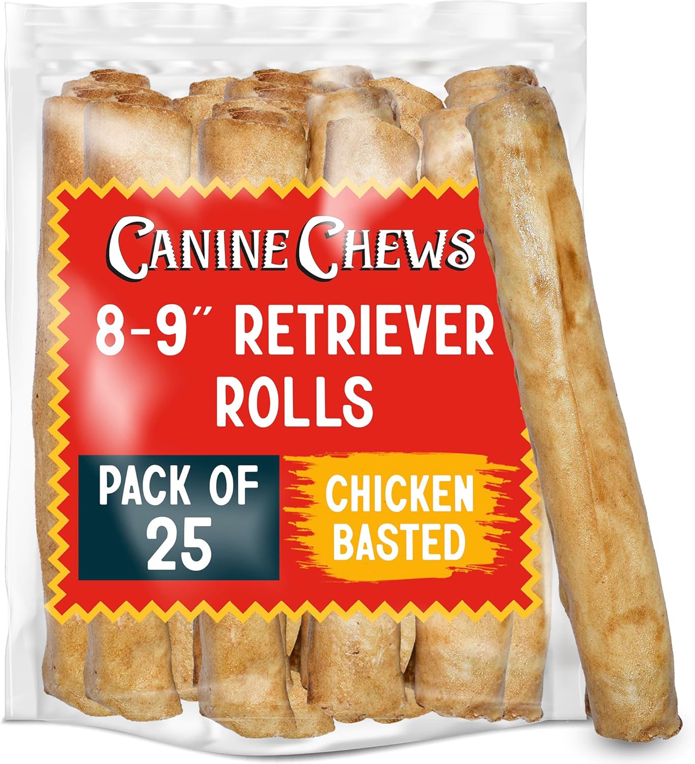 Canine Chews Chicken Basted Dog Rawhide Retriever Rolls 25 Pack