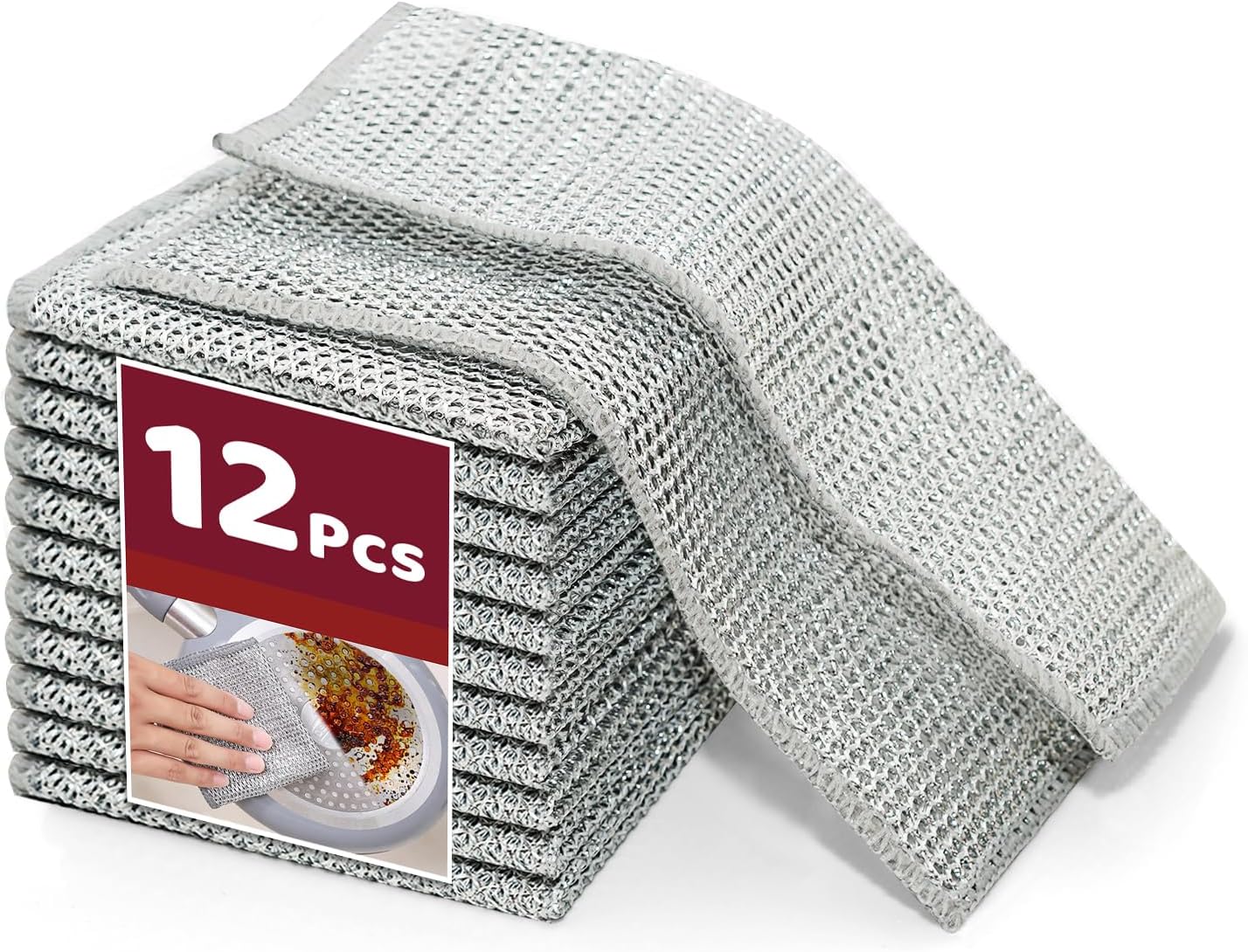 Double Layer Wire Dishwashing Rags - 12 Pcs