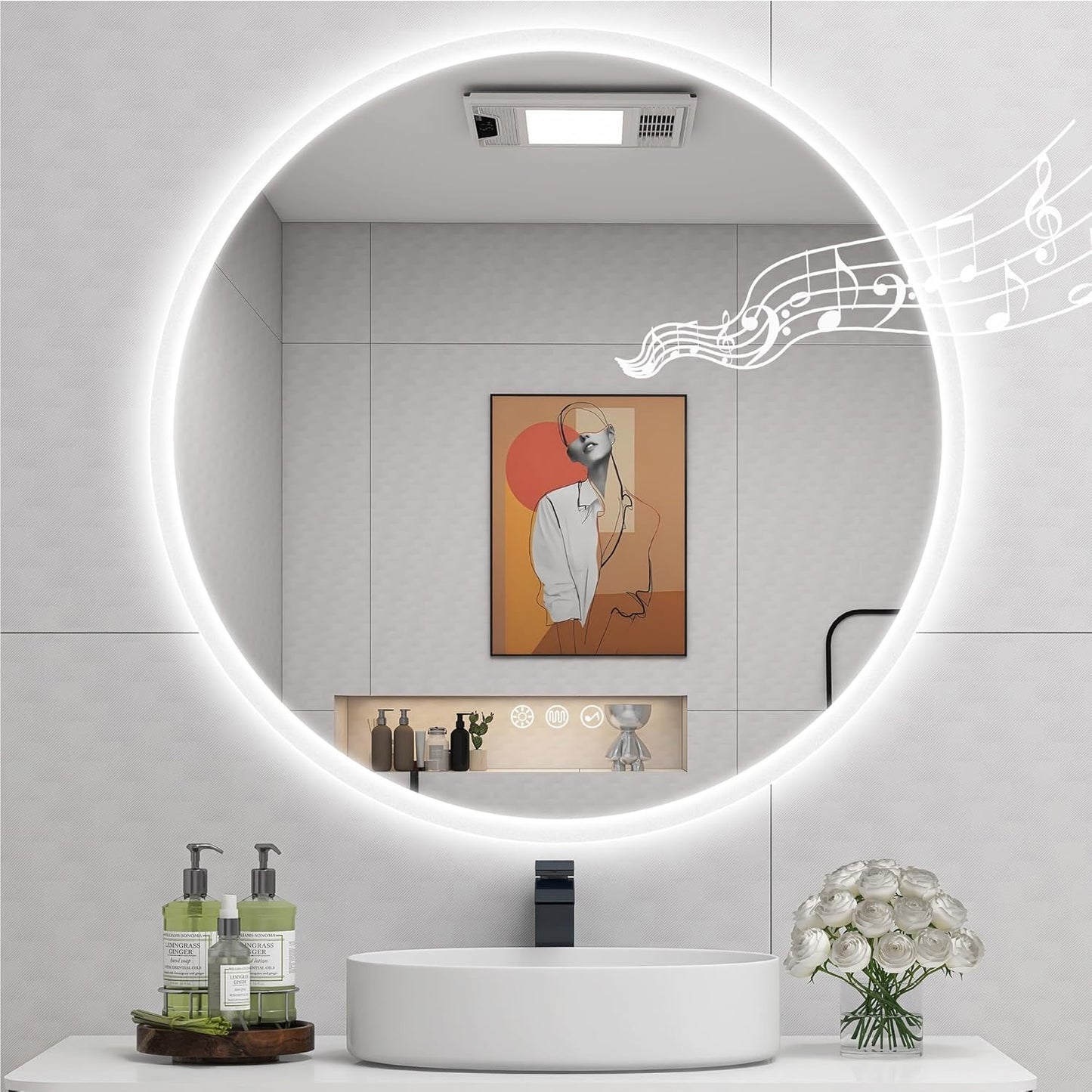 32 in LED Bathroom Mirror with Lights and Bluetooth Speaker