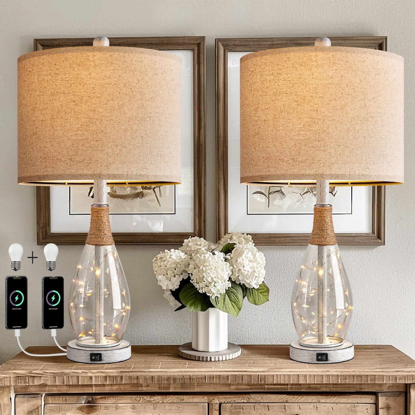 OYEARS 23 in Table Lamps Set of 2 for Living Room and Bedroom