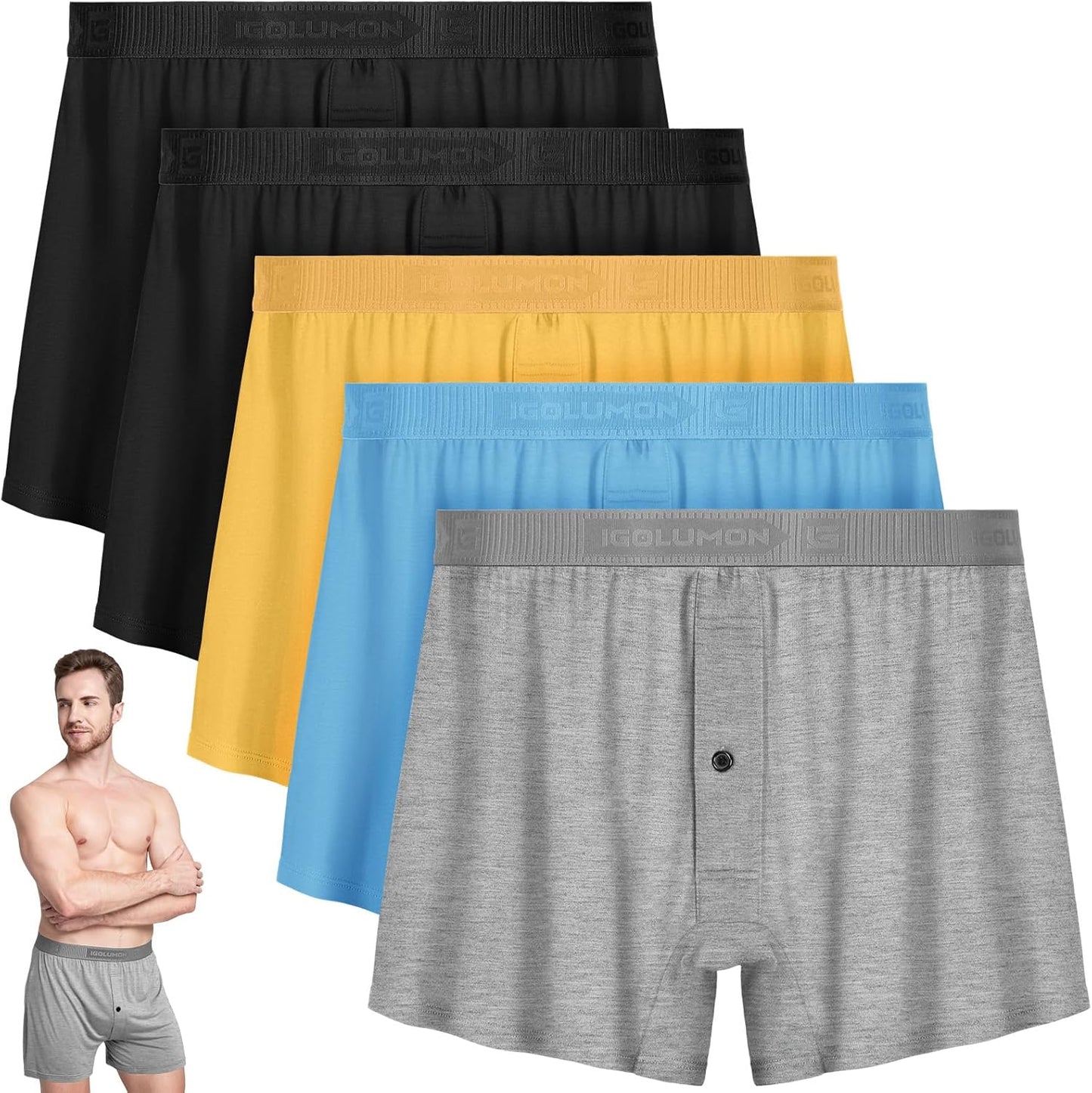 IGOLUMON Mens Underwear Boxer Shorts 5 Pack for Comfort and Style