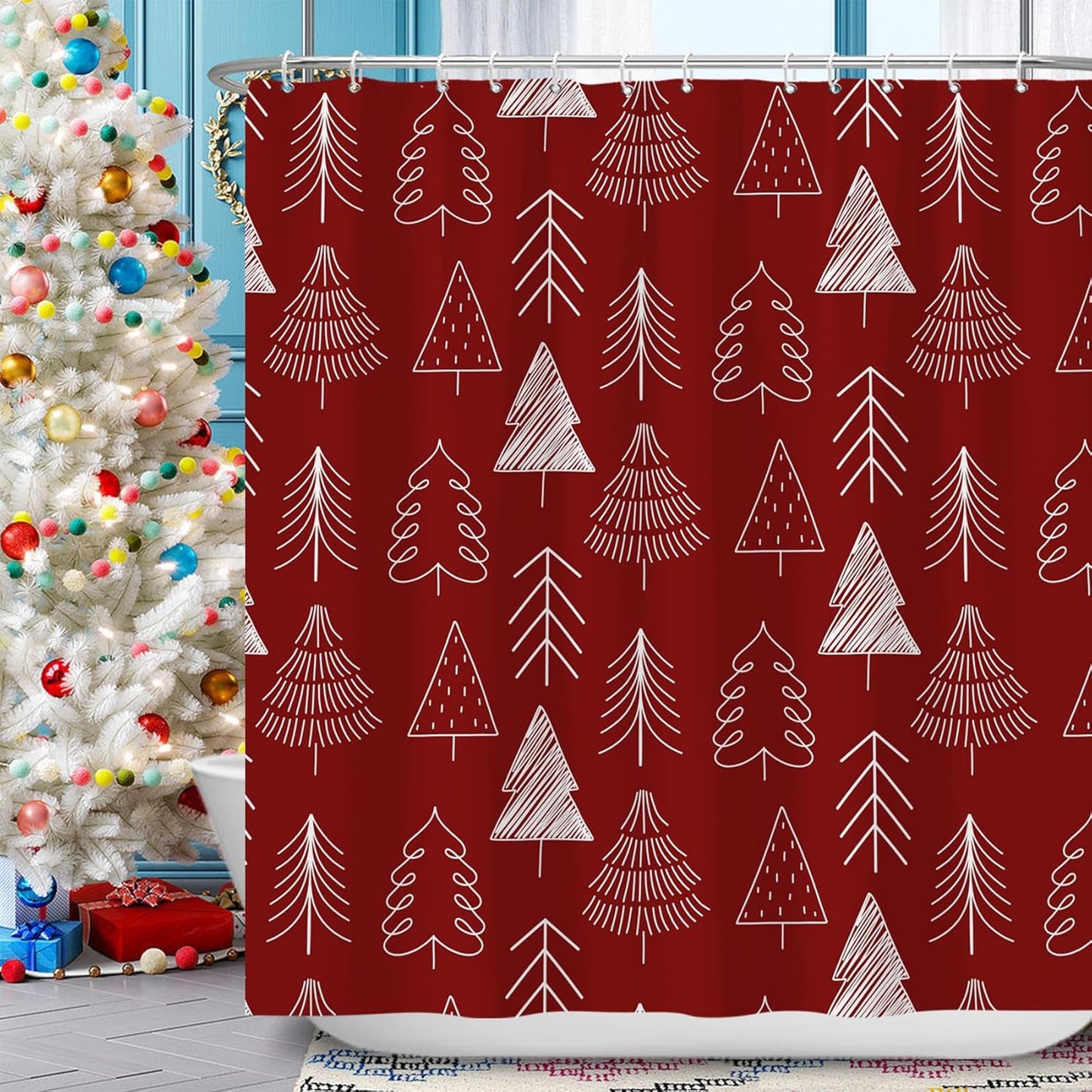 Merry Christmas Shower Curtain Set - Festive Xmas Decor - 72x72in