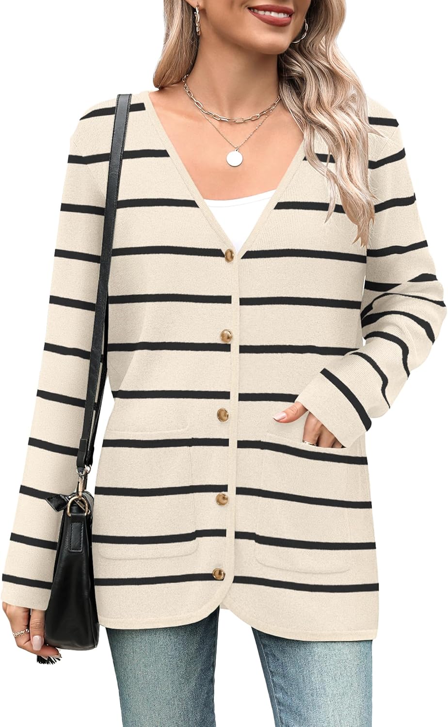 Zeagoo Women's V Neck Button Long Cardigan Sweater for Fall