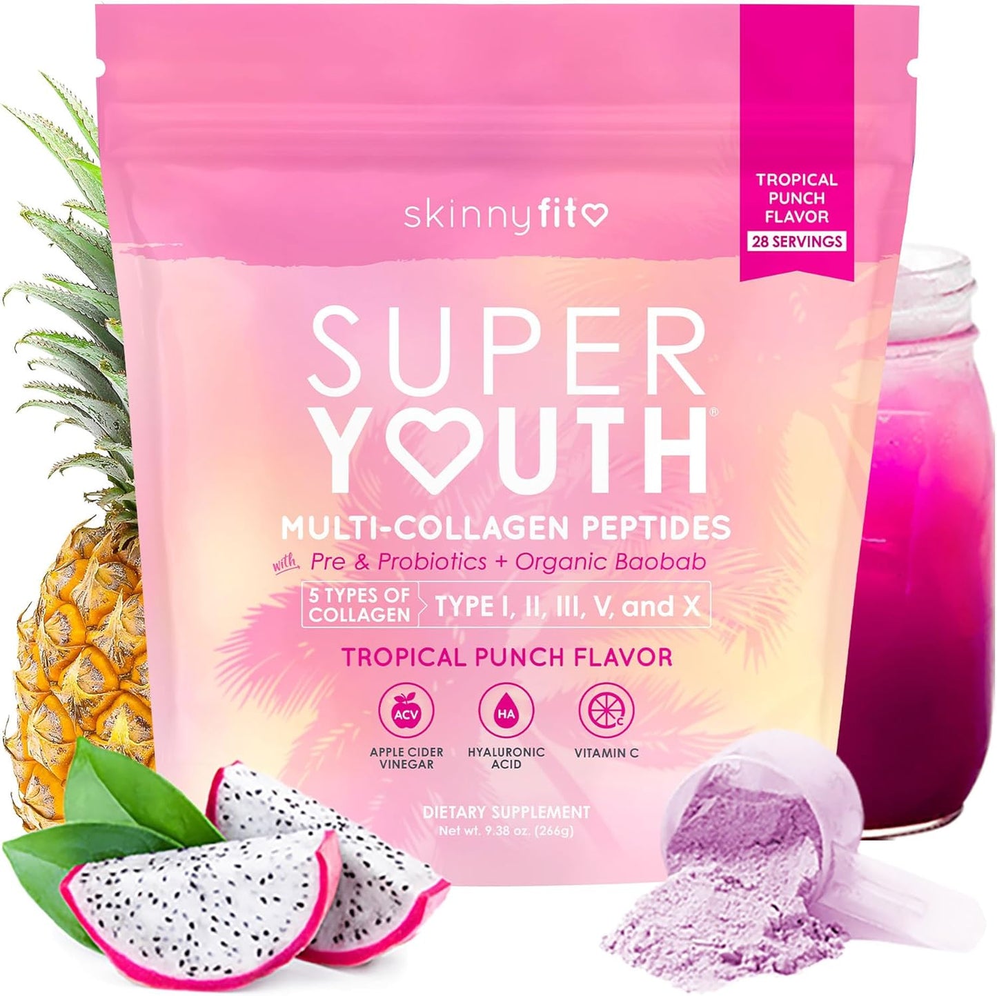 Super Youth Collagen Powder for Women - Tropical Punch Flavor