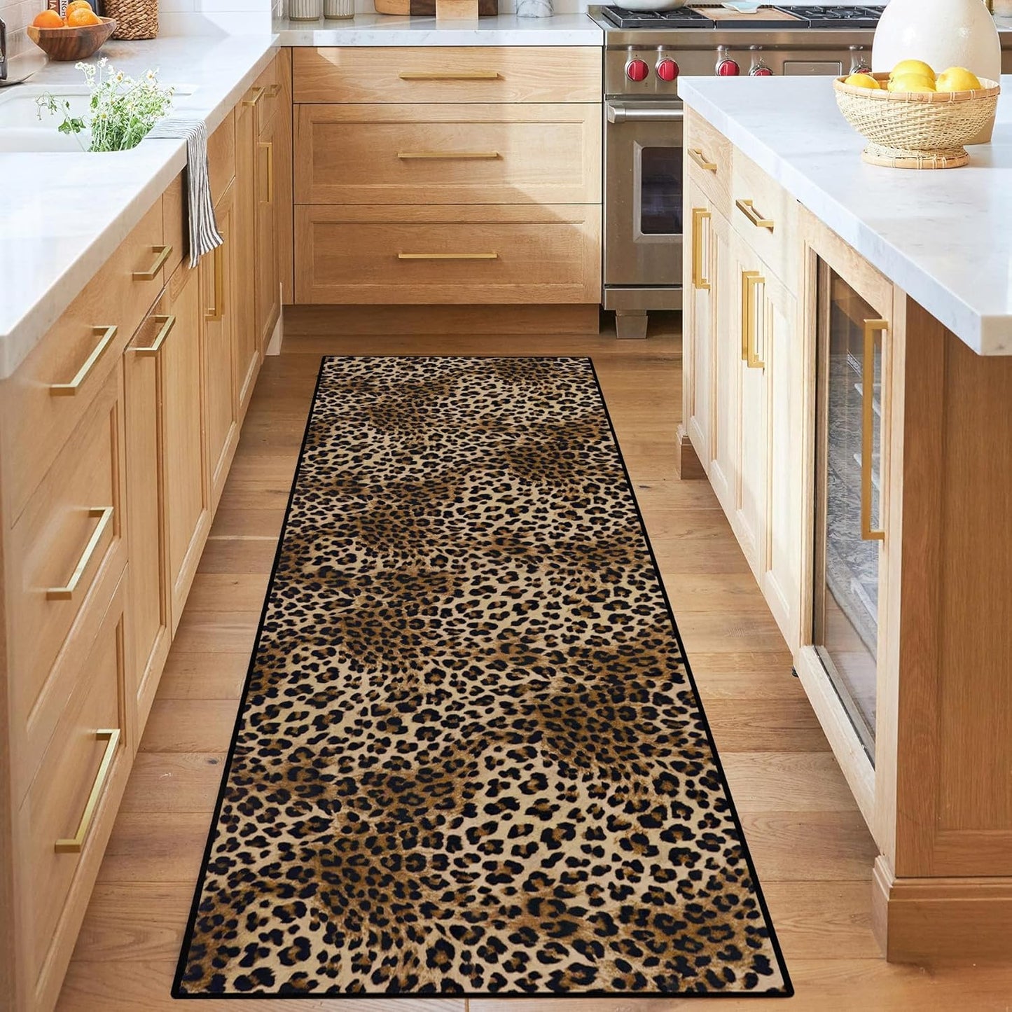 Leopard Print Runner Rug 2x6ft Non-Slip Soft Faux Wool Carpet