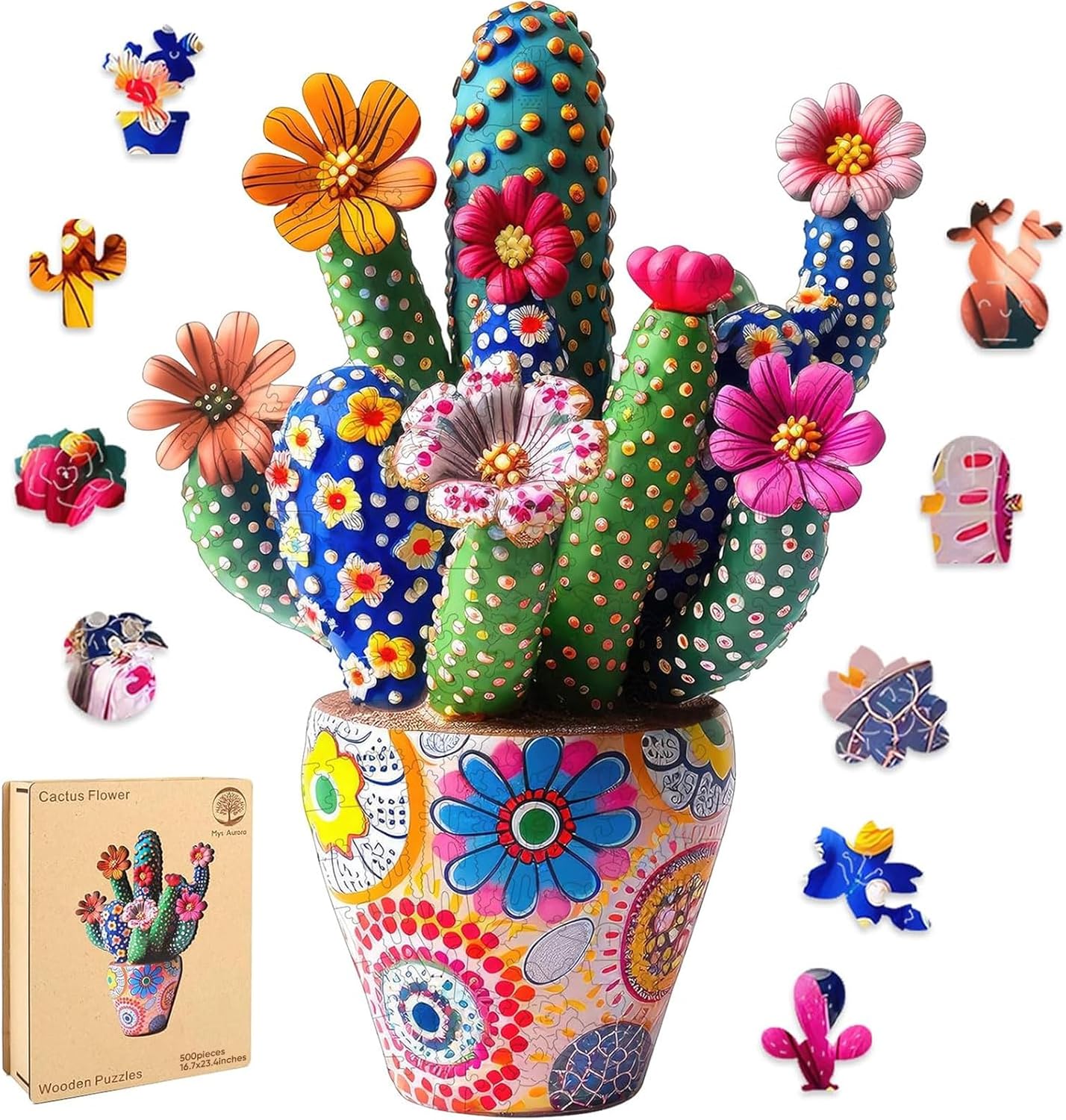 Mys Aurora Cactus Flower Wooden Puzzles for Adults 500 Pieces