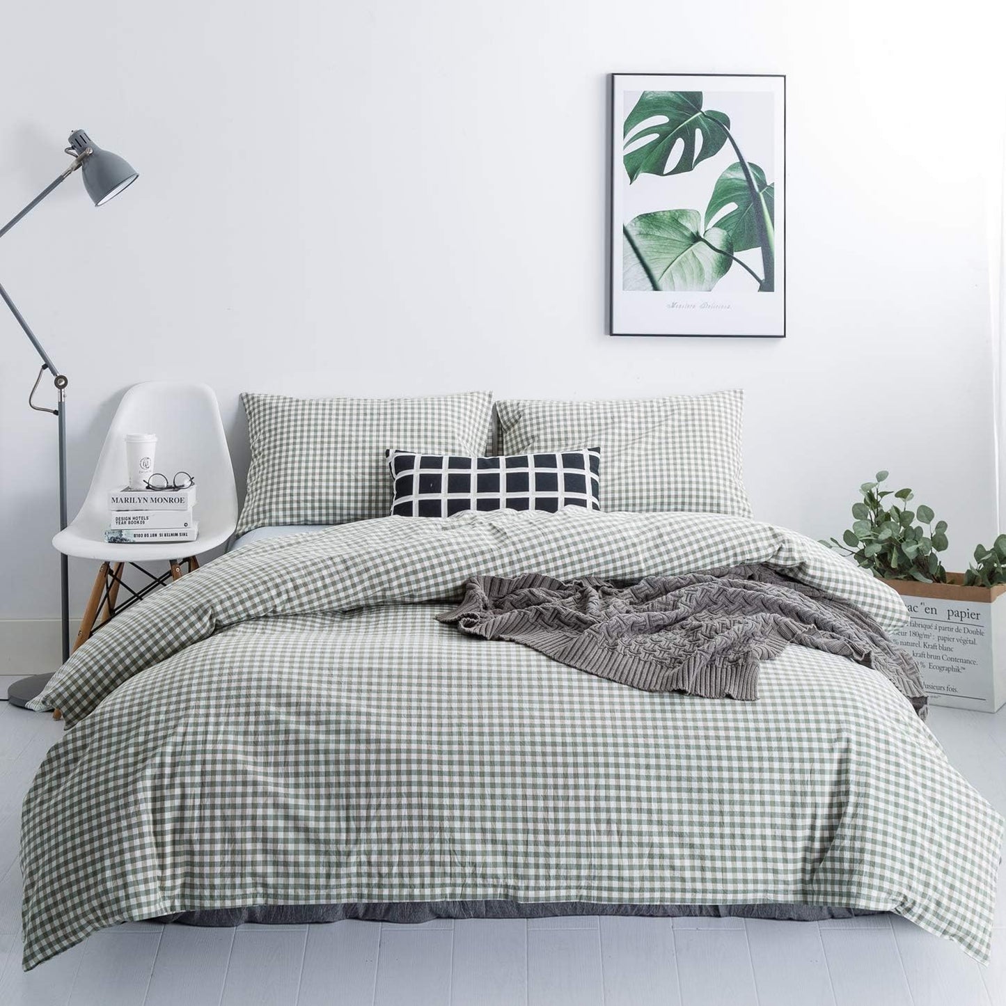 SUSYBAO Green Gingham Duvet Cover Set for King Size Bedding