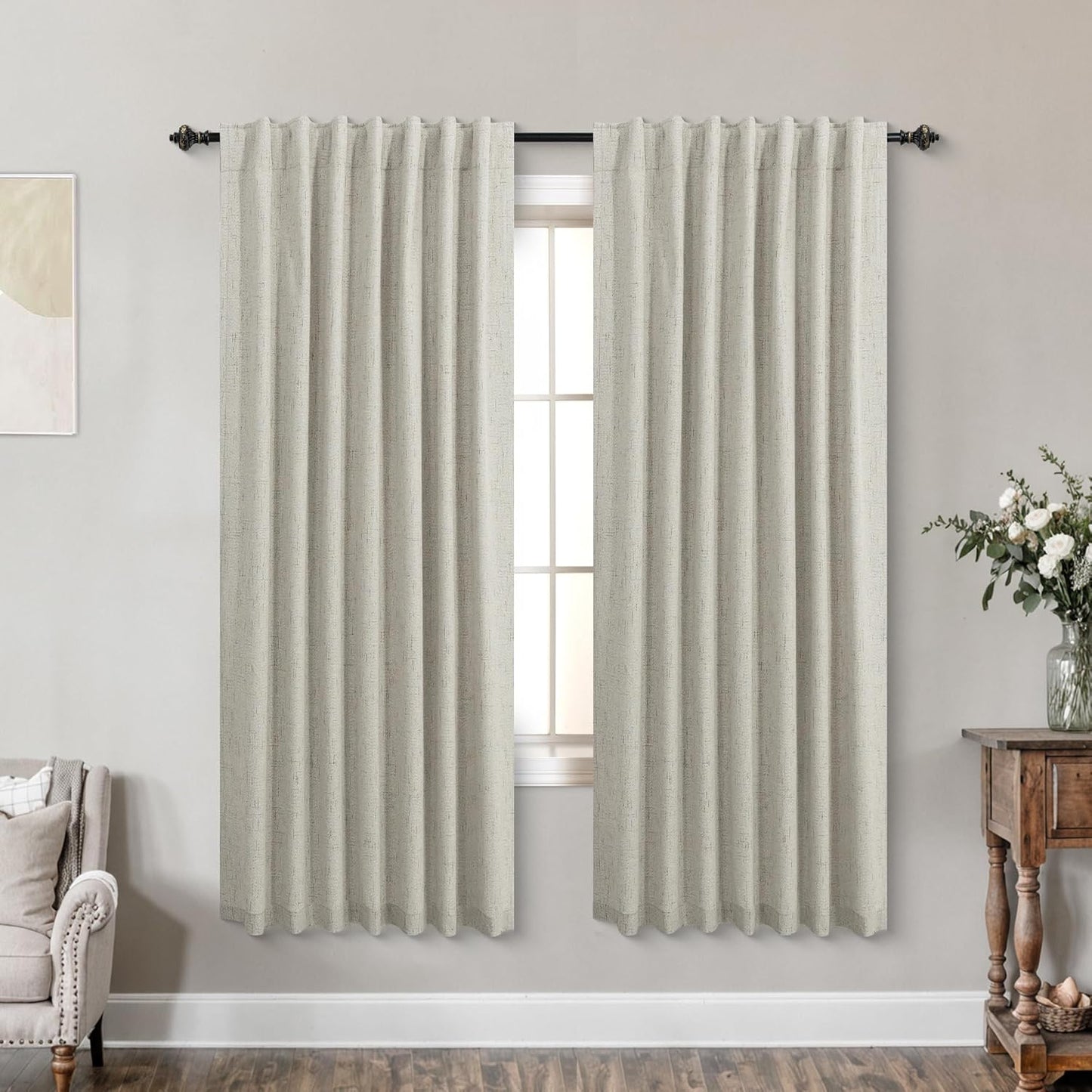 KOUFALL Neutral Greige Blackout Curtains for Bedroom 63 Inch