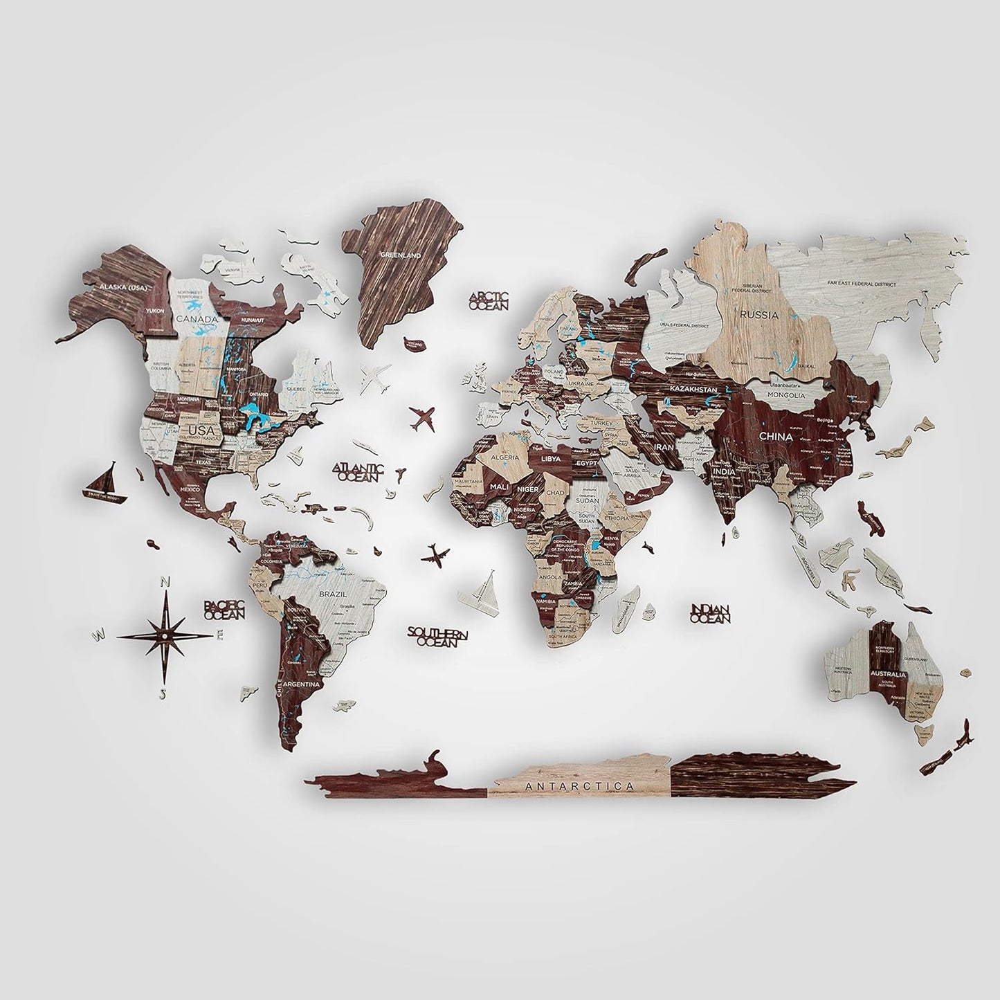 3D Wooden World Map Wall Art for Home and Office Decor
