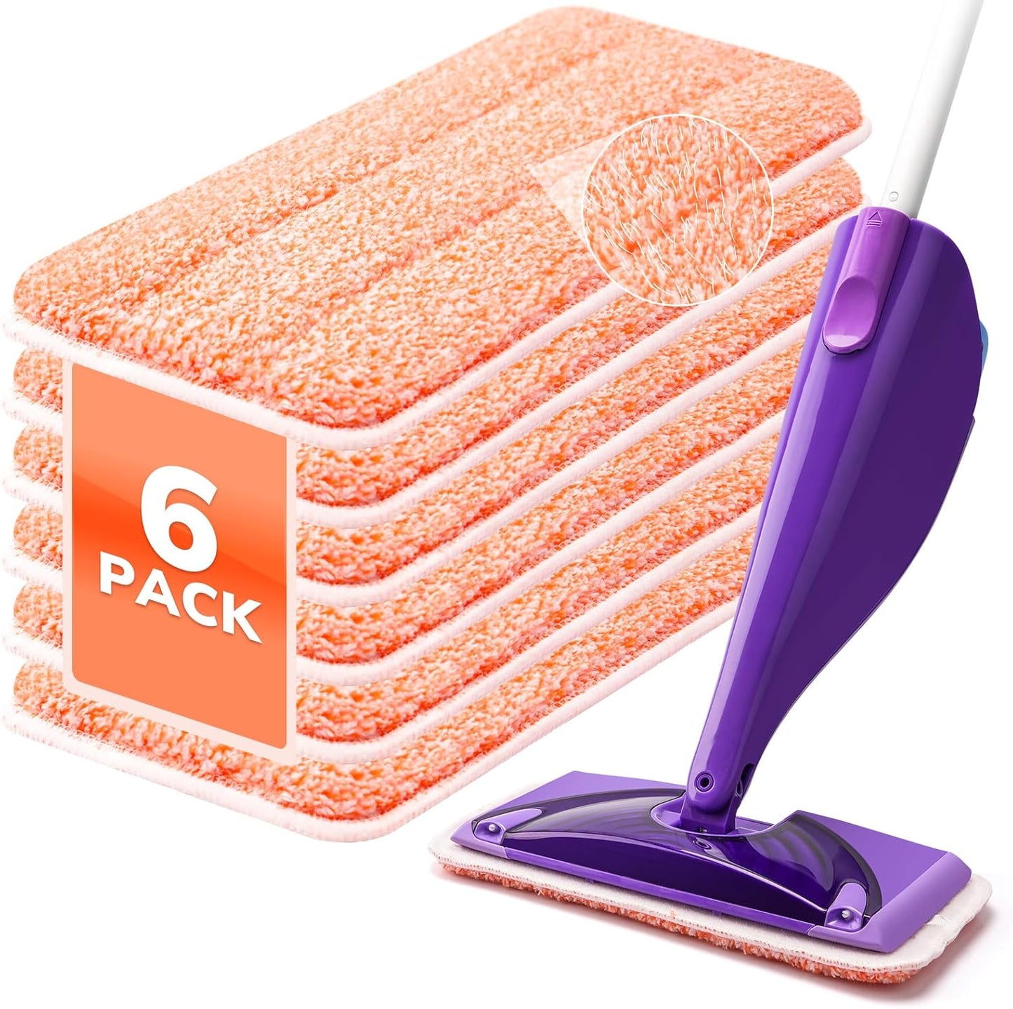 6 Pack Washable Microfiber Mop Pads for Swiffer Wet Jet