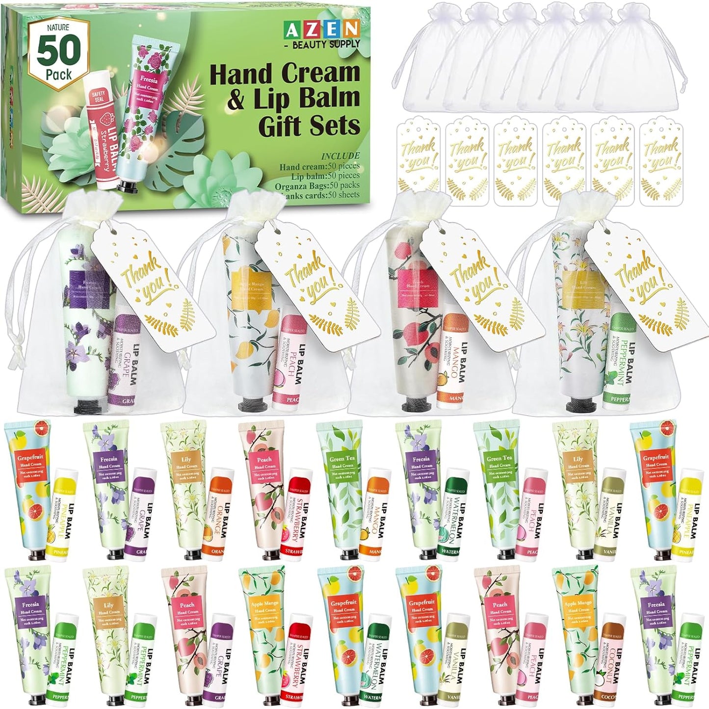 50 Sets Bulk Gifts Hand Cream and Lip Balm for Weddings