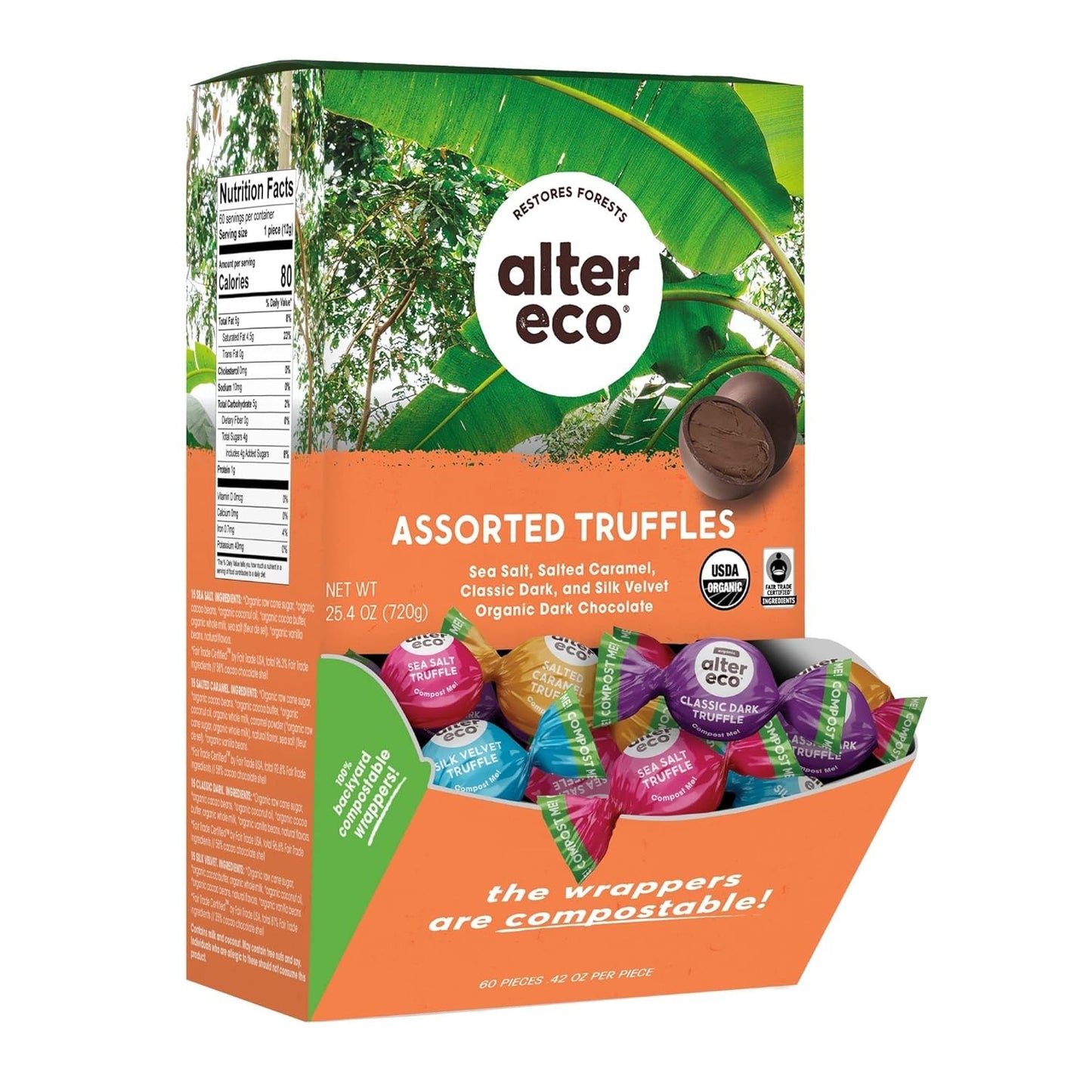 Alter Eco Dark Chocolate Truffles Variety Pack of 60 Treats