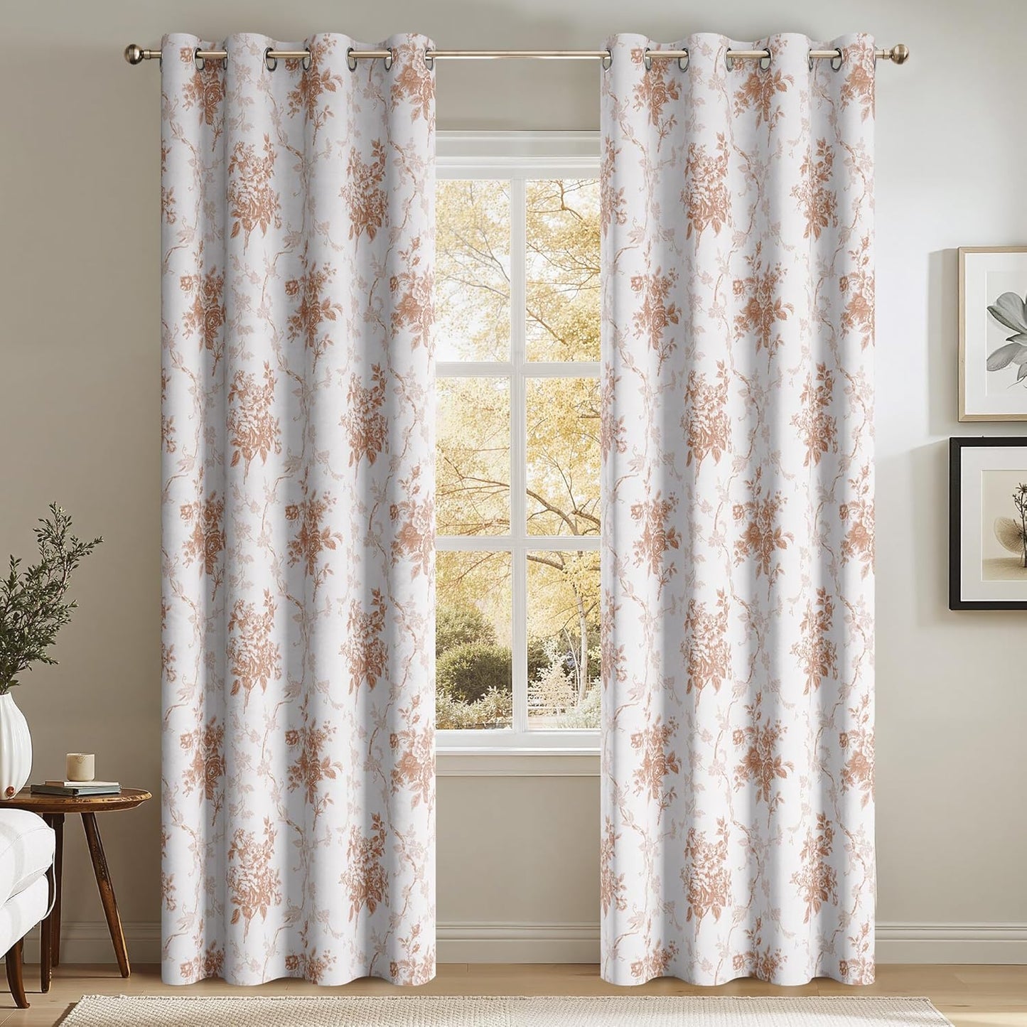 NICETOWN 100% Blackout Floral Taupe Curtains for Bedroom