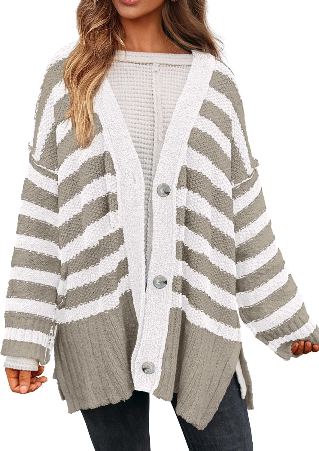 PRETTYGARDEN Women's Winter Striped Cardigan for Chic Style