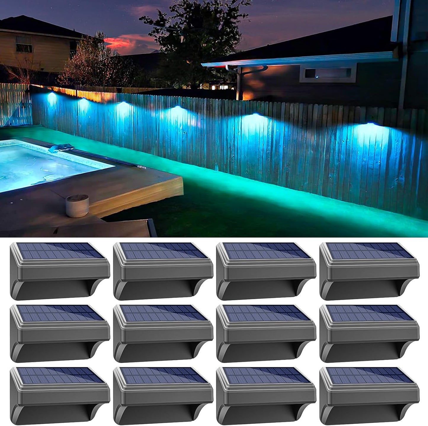 Aulanto Solar Fence Lights - 12 Pack with RGB Modes & Waterproof
