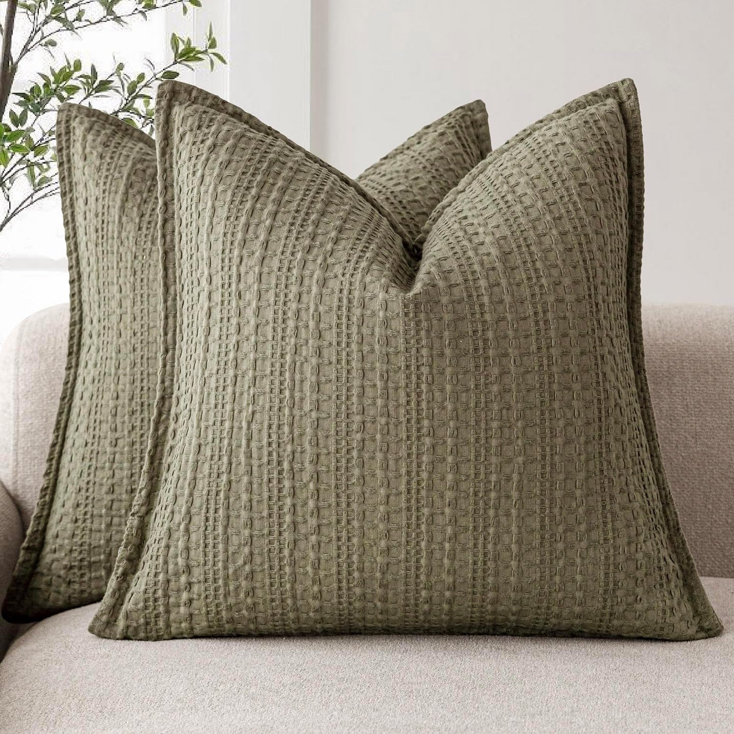 Foindtower Decorative Cotton Waffle Weave Pillow Covers Set of 2