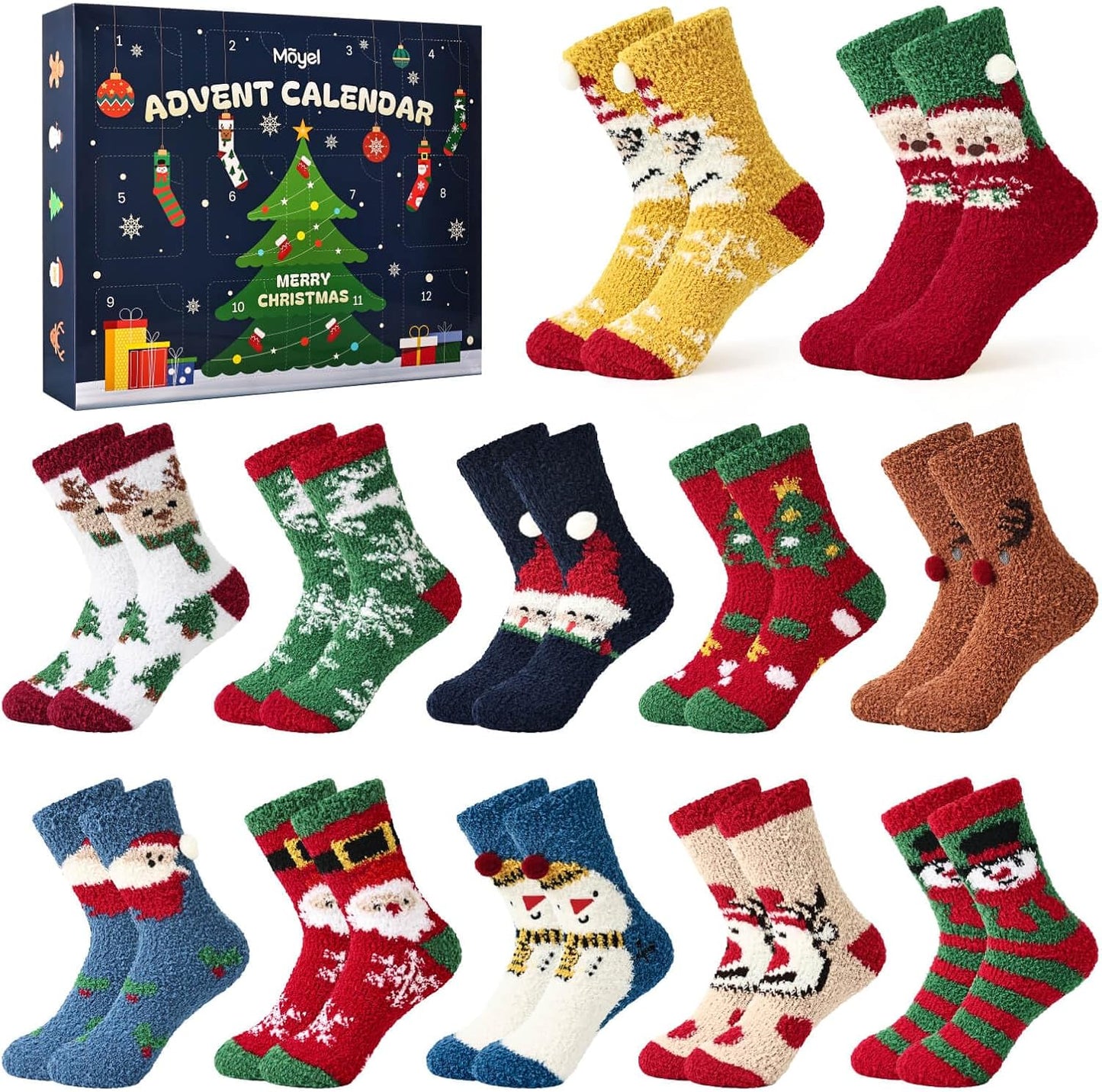 Moyel Advent Calendar 2025 Kids Fuzzy Christmas Socks Surprise