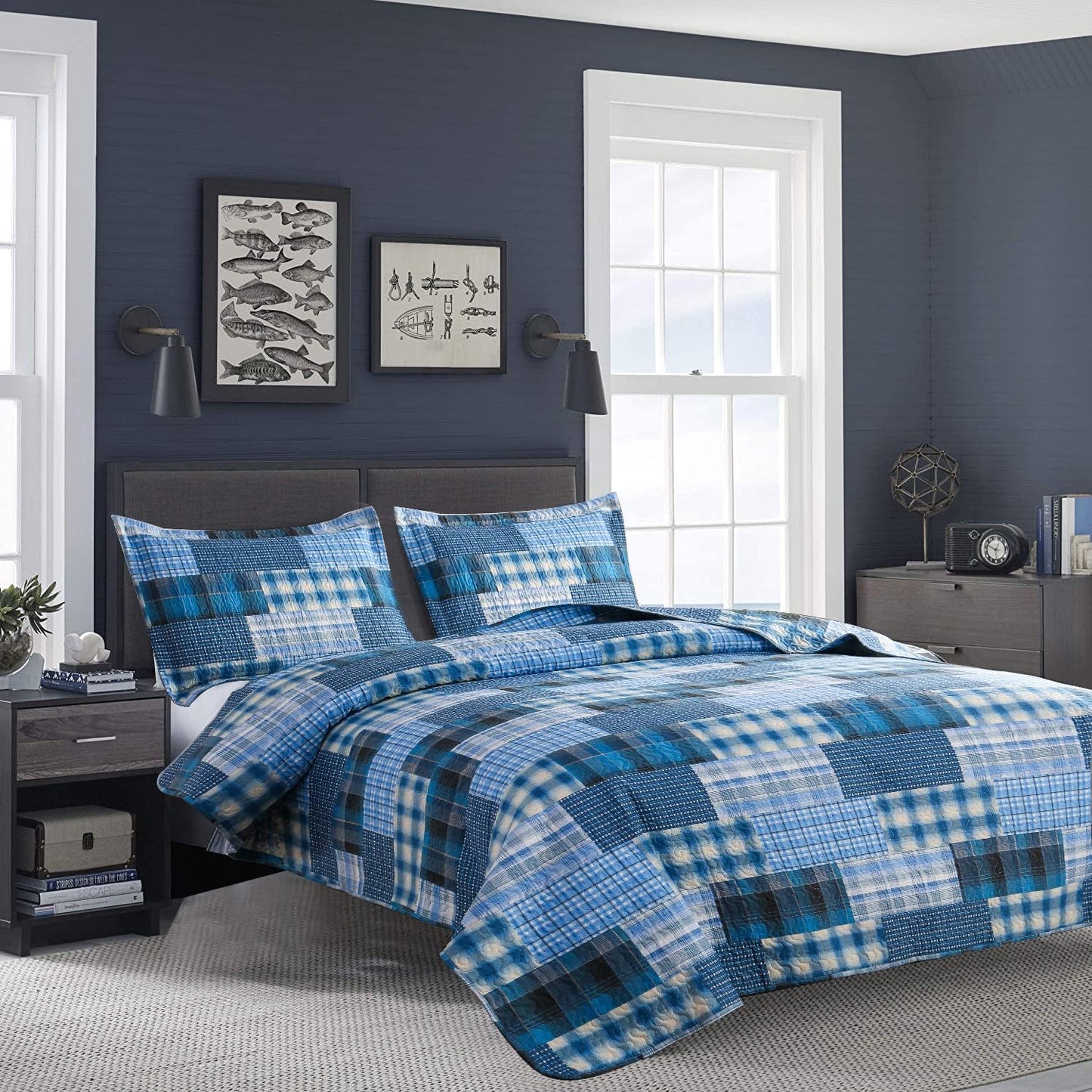 Plaid Quilt Set Queen Size Bedspread Coverlet for All Seasons