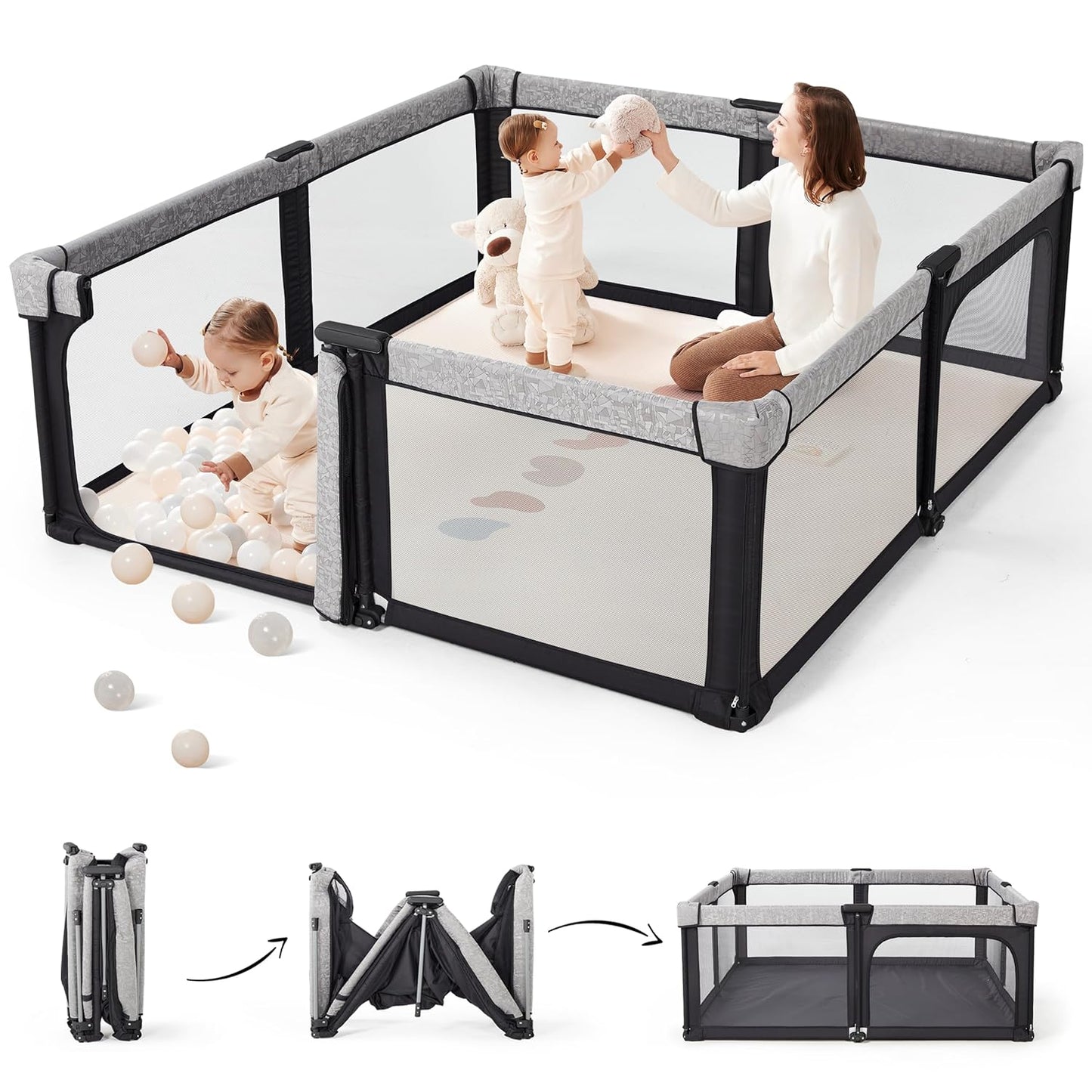 Sweeby Baby Playpen, 59x59 Inch Play Yard for Safe Play
