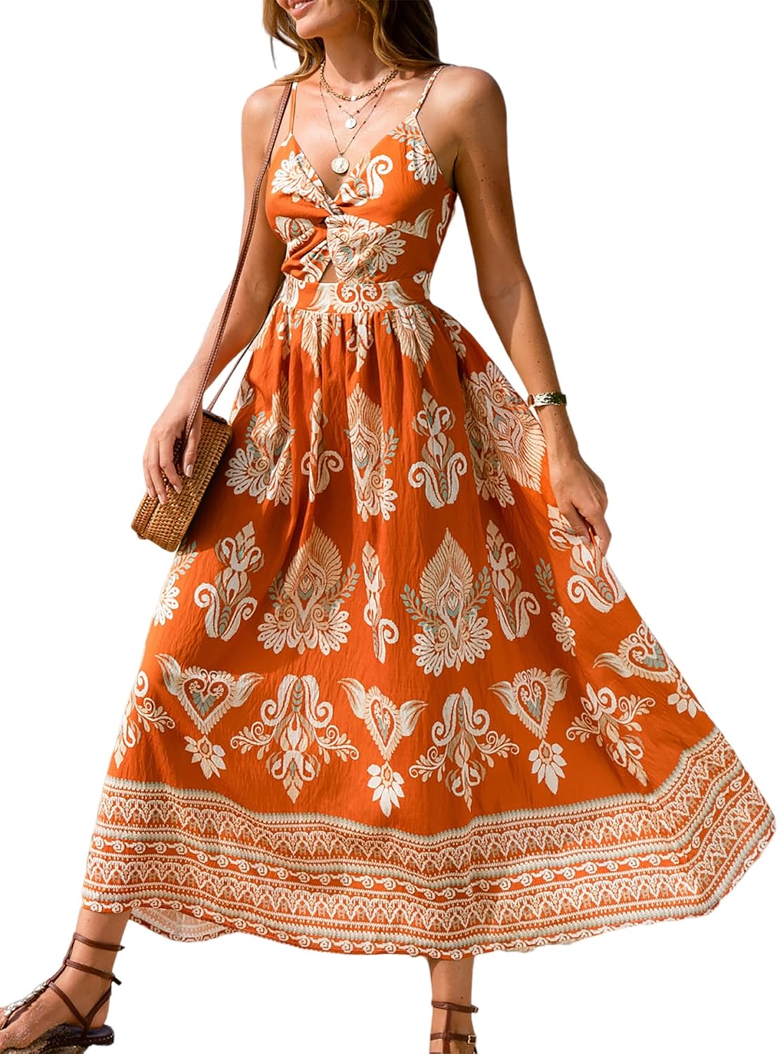CUPSHE Women's Maxi Dress Floral Print Twisted V Neck Sleeveless