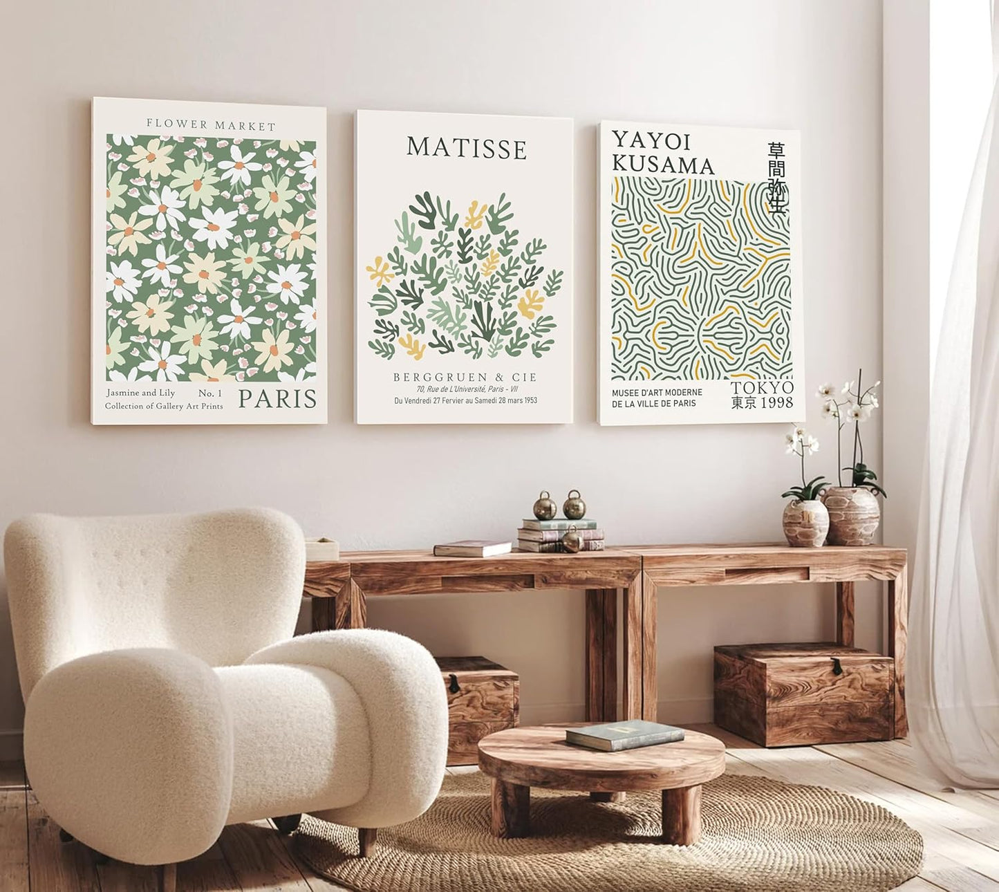 Induslyfe Large Framed Green Wall Art Canvas Decor Set of 3