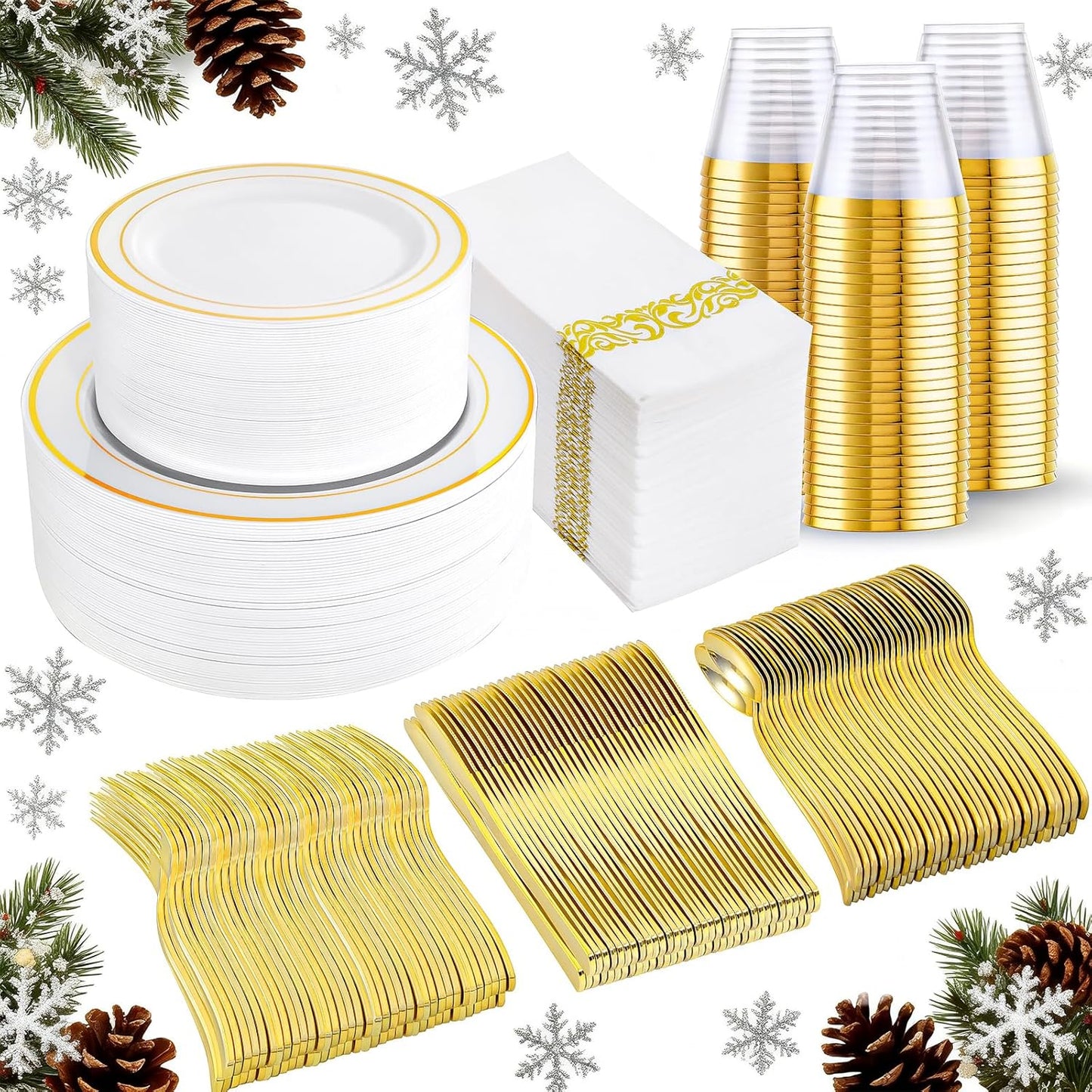 350Pcs Gold Dinnerware Set for 50 Guests - Perfect for Parties