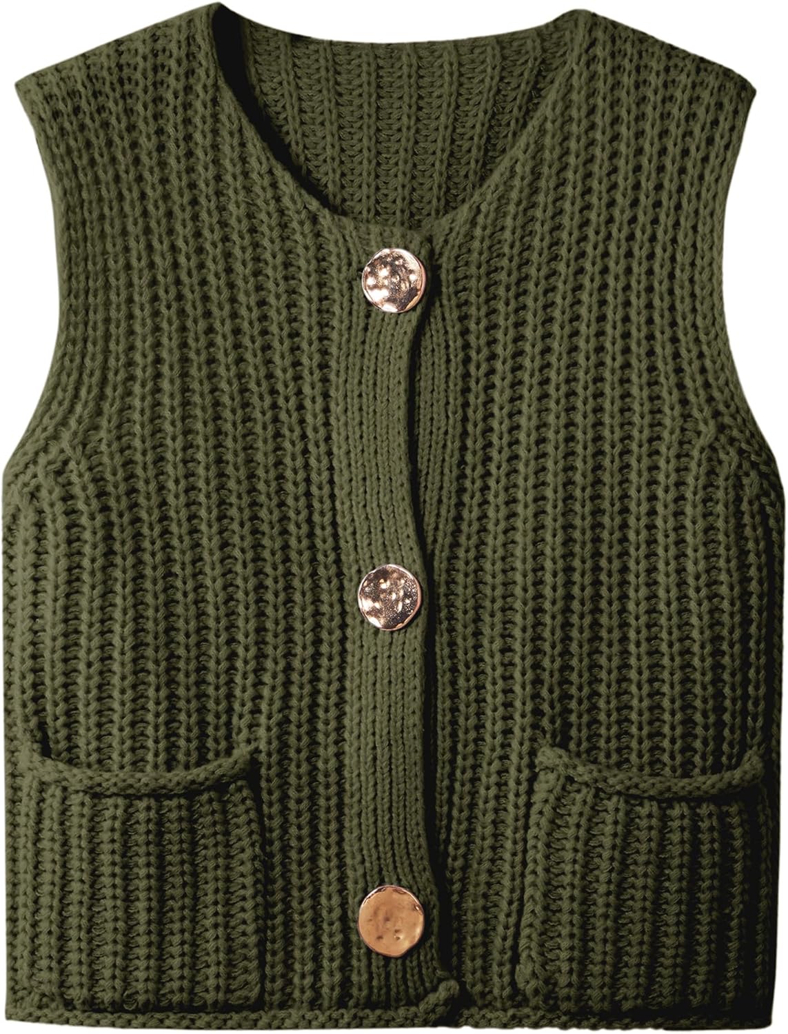 Womens Crochet Chunky Knit Top Sleeveless Button Down Crop Vest