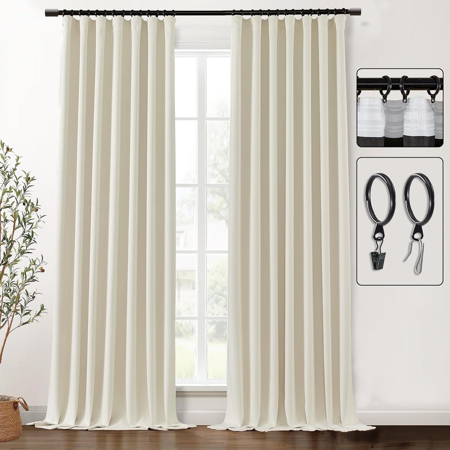 132 Inch Blackout Curtains for High Ceilings - Room Darkening Drapes