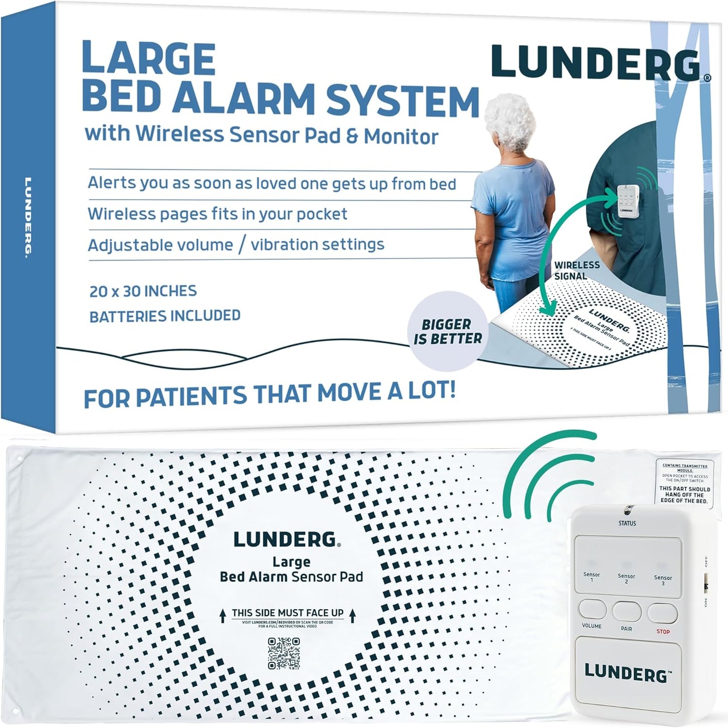 Lunderg Large Bed Alarm for Elderly Adults - Wireless Safety System