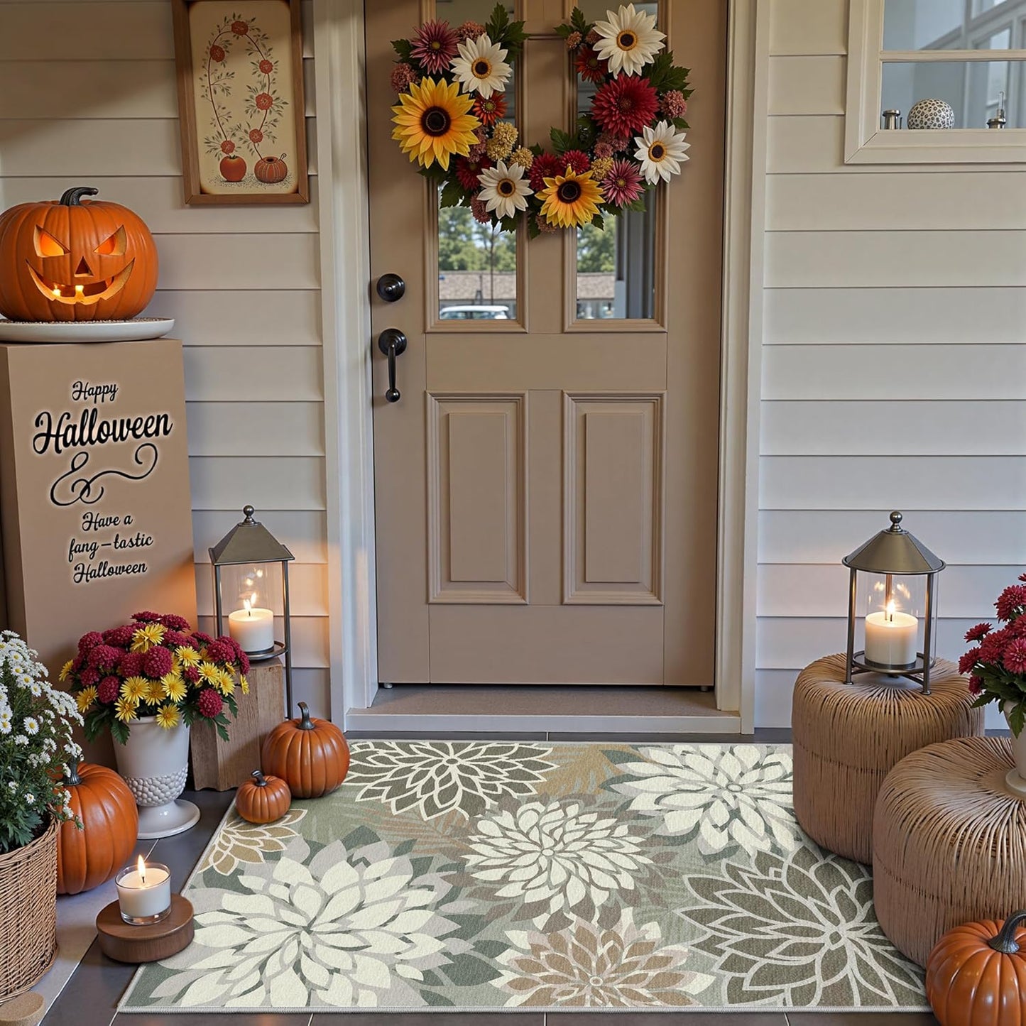 Floral Pattern Washable Area Rug for Indoor and Outdoor Use
