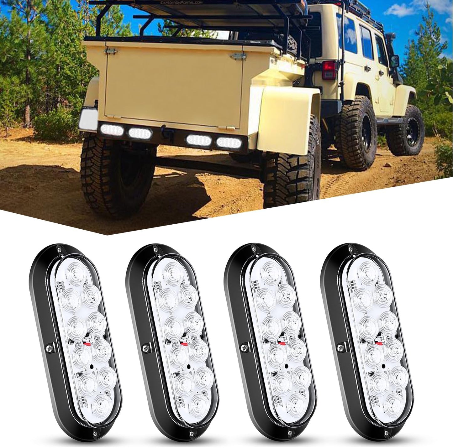 Nilight 6 Inch Oval White LED Trailer Tail Light for Safety