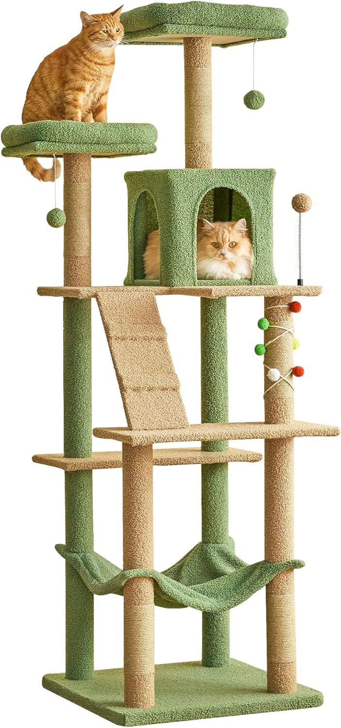 MWPO 70.1-Inch Green Large Cat Tree for Indoor Cats and Kittens