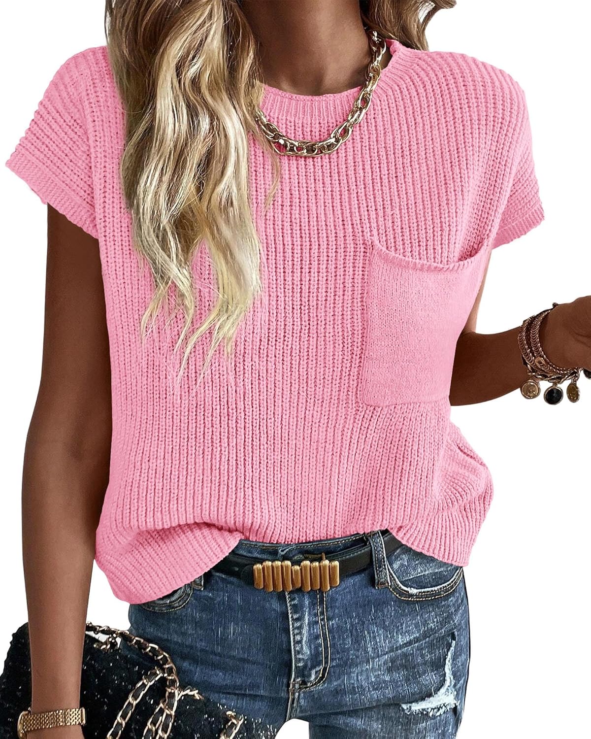 KIRUNDO Summer Fall Short Sleeve Sweater Vest for Women 2025