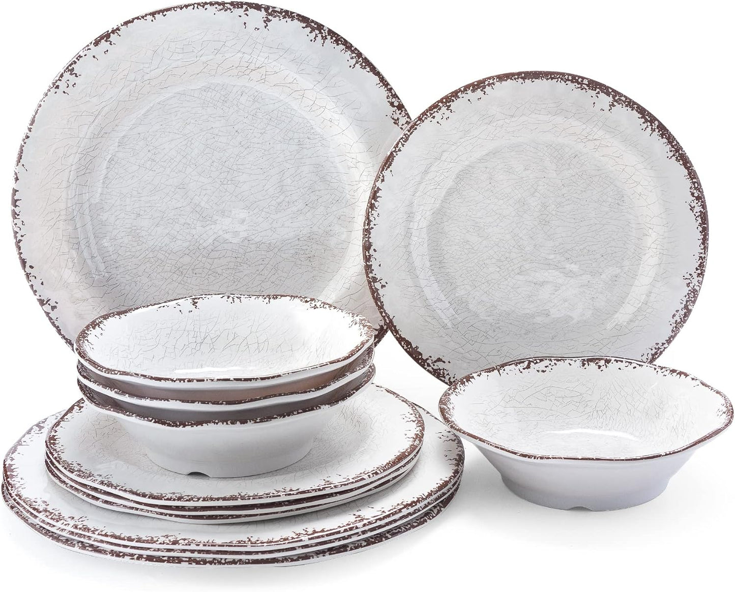 LEHAHA Vintage White Melamine Dinnerware Set for Outdoor Use