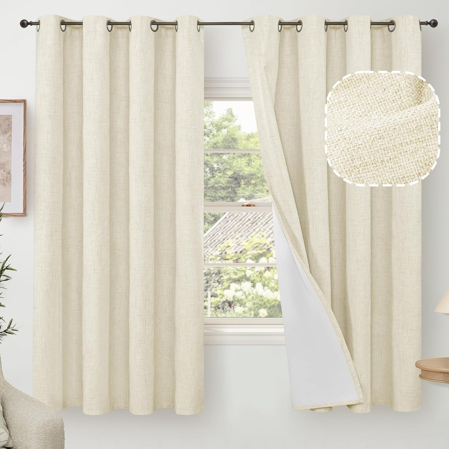 60 Inch Wide Linen Blackout Curtains for Bedroom - Total Blackout
