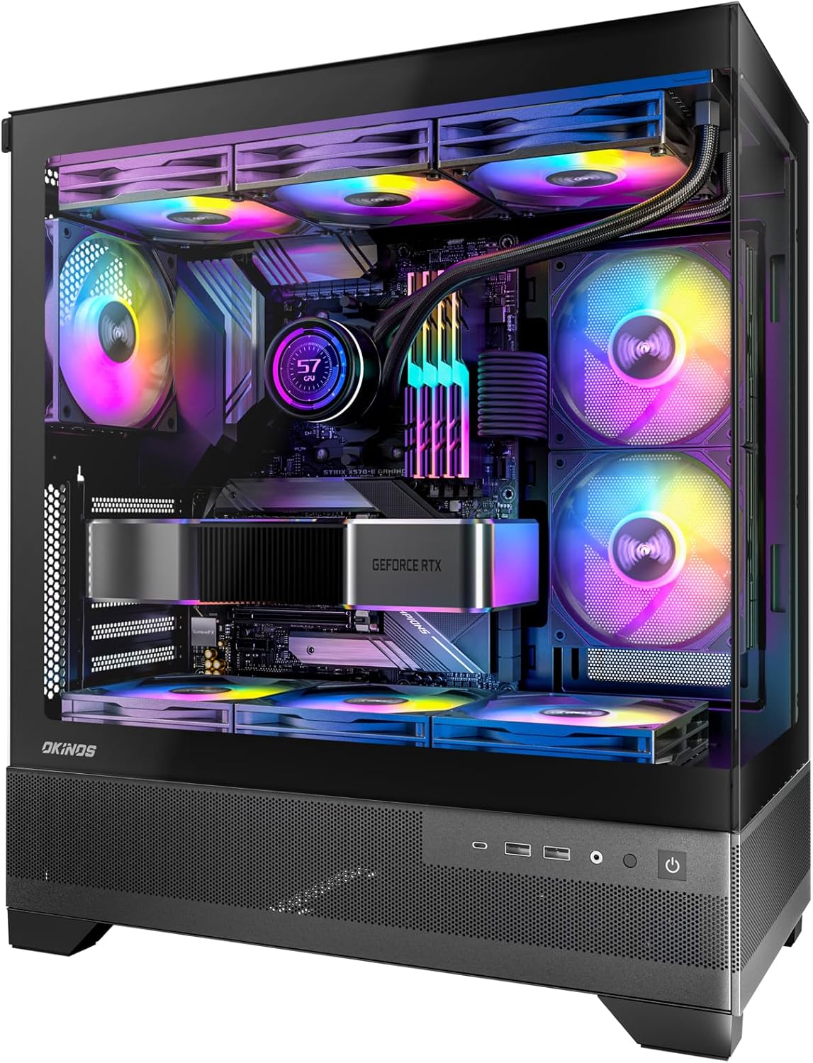 Gaming PC Case with Panoramic View & RGB Fans - Okinos