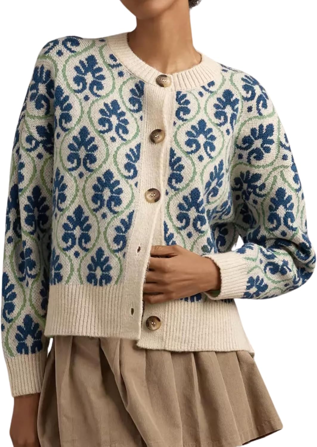 Floral Cardigan Sweater for Women - Vintage Open Front Knit