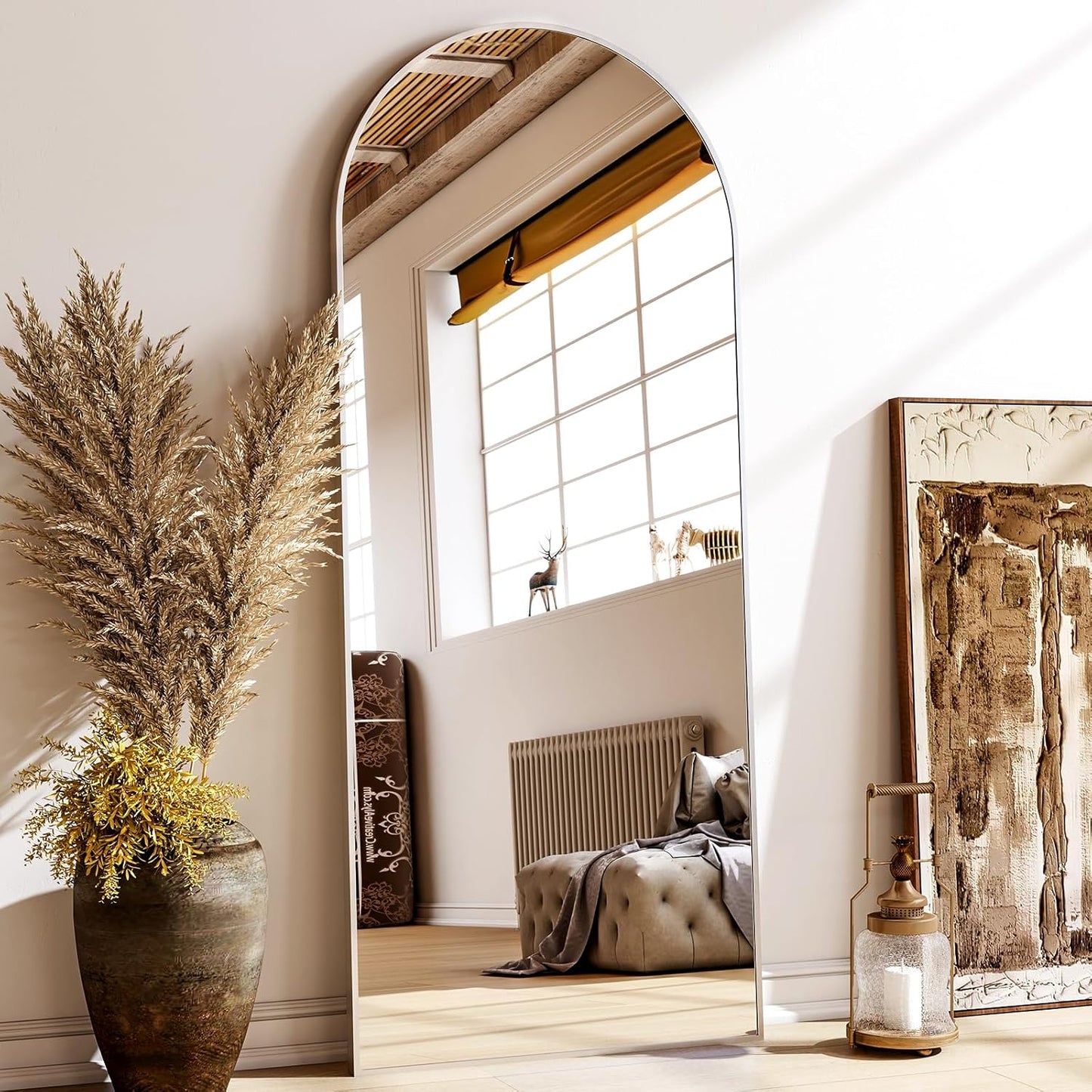 56x21 Floor Full Length Mirror with Rounded Corners for Home