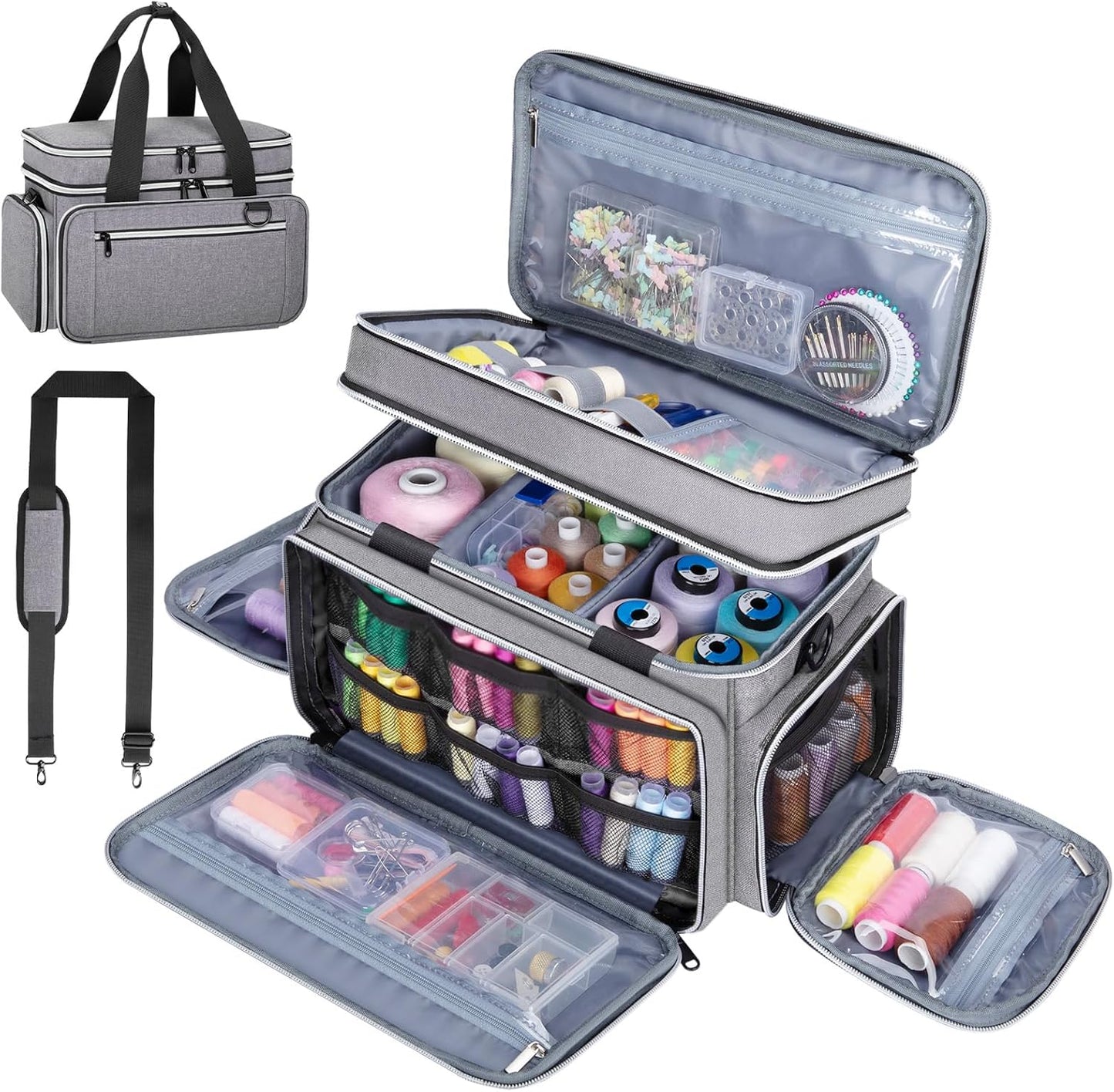 Large Sewing Supplies Organizer with Detachable Dividers for Travel