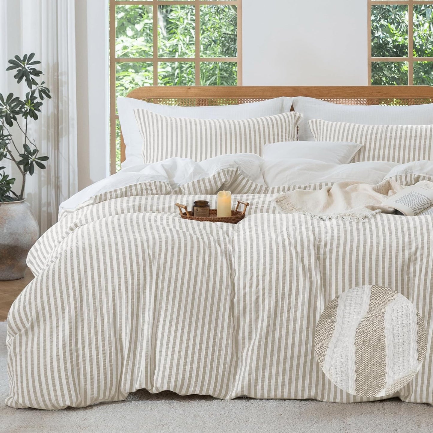 MILDLY Jacquard Stripe Duvet Cover Set for Boho Chic Bedrooms
