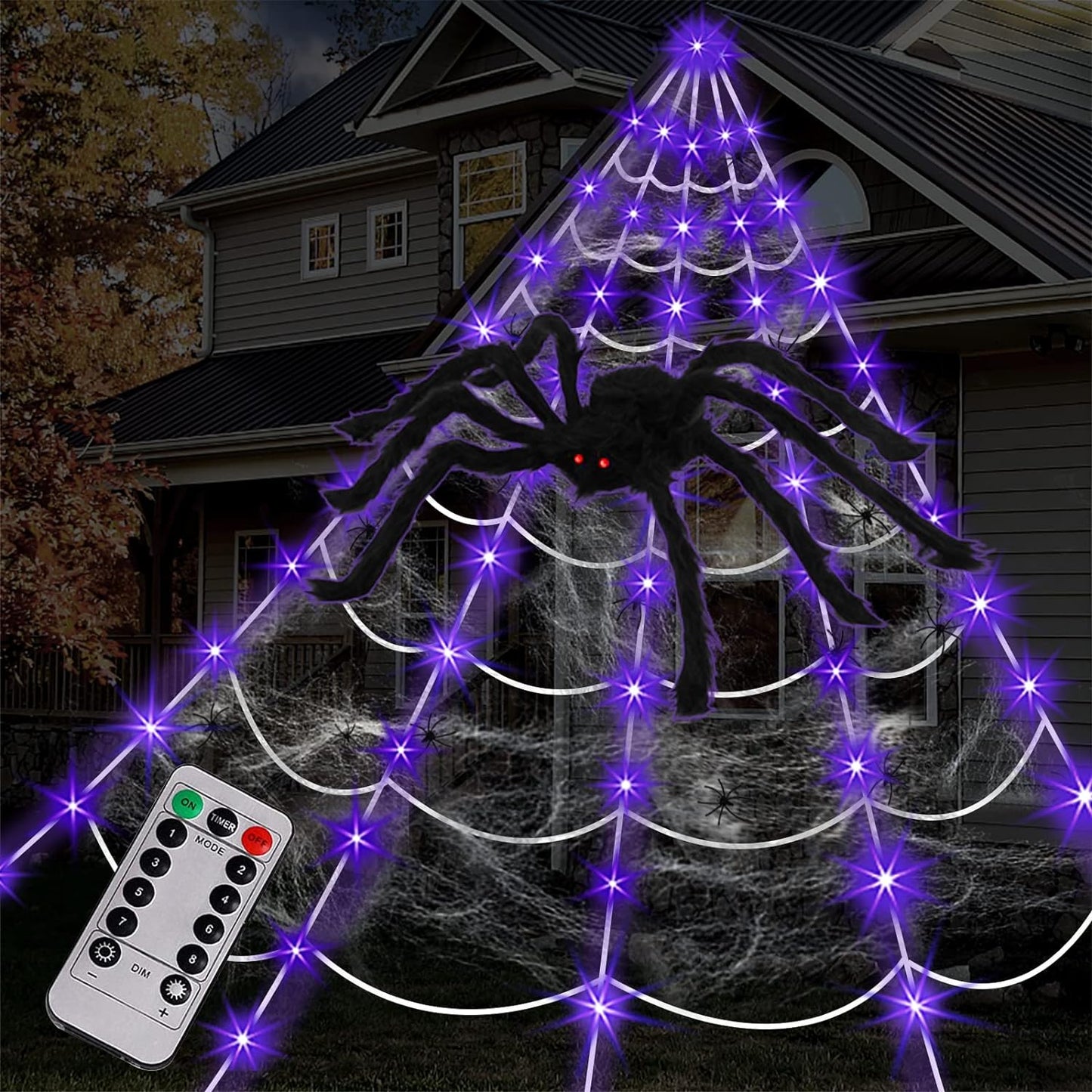 Giant Spider Web Halloween Decorations with LED Lights for Yard