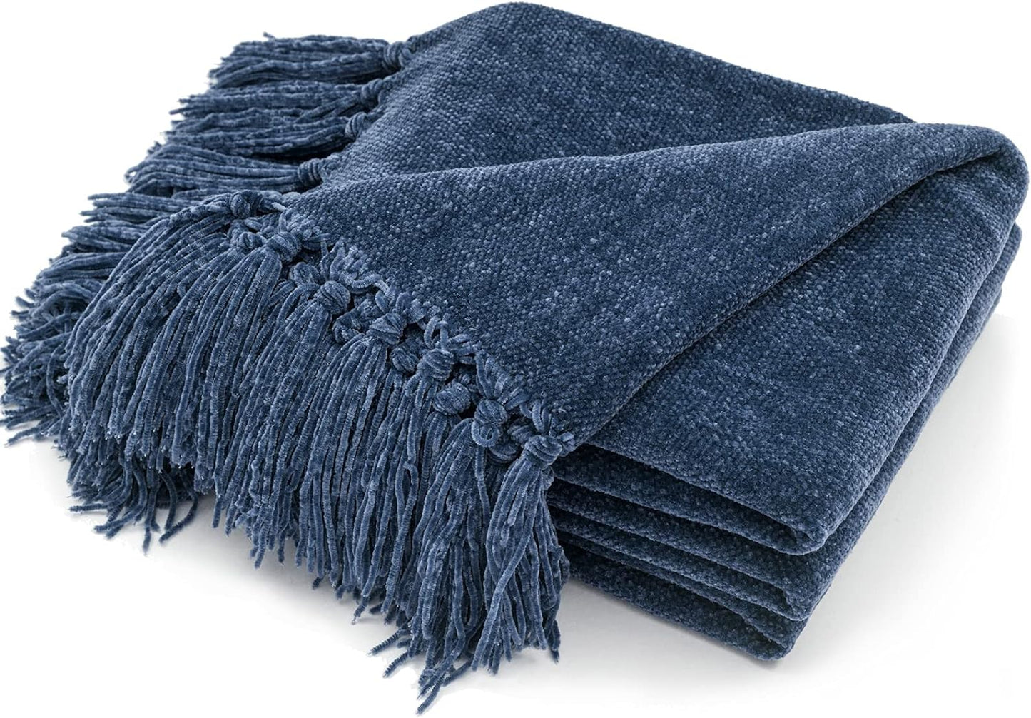 Cozy Chenille Throw Blanket with Fringe Tassel for Living Room