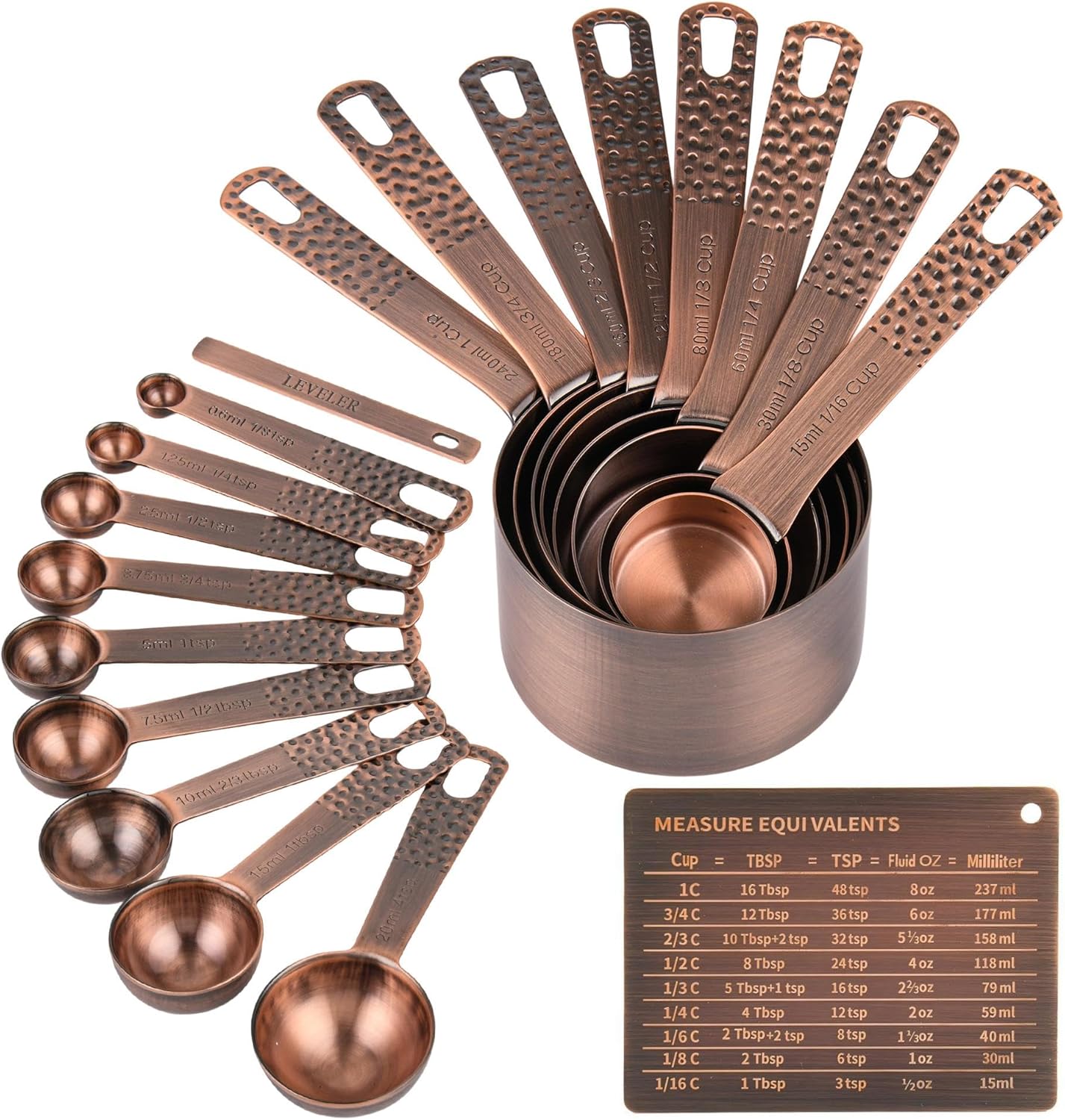 Copper Measuring Cups and Spoons Set for Kitchen and Baking